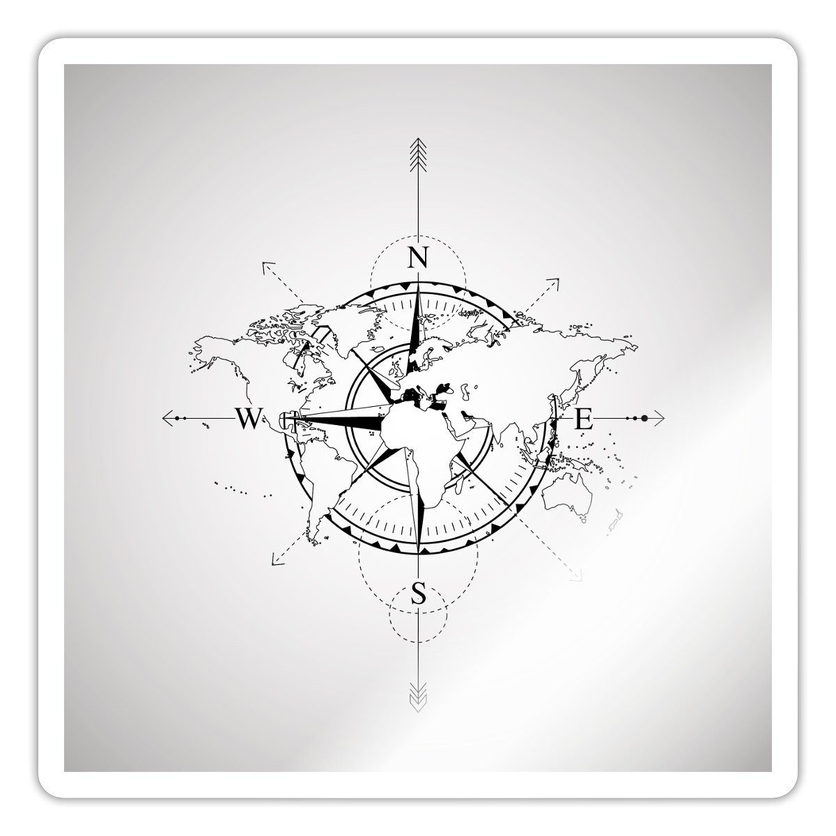 Aufkleber Kompass Weltkarte Welt Reisen Sticker, max. 10 x 10 cm