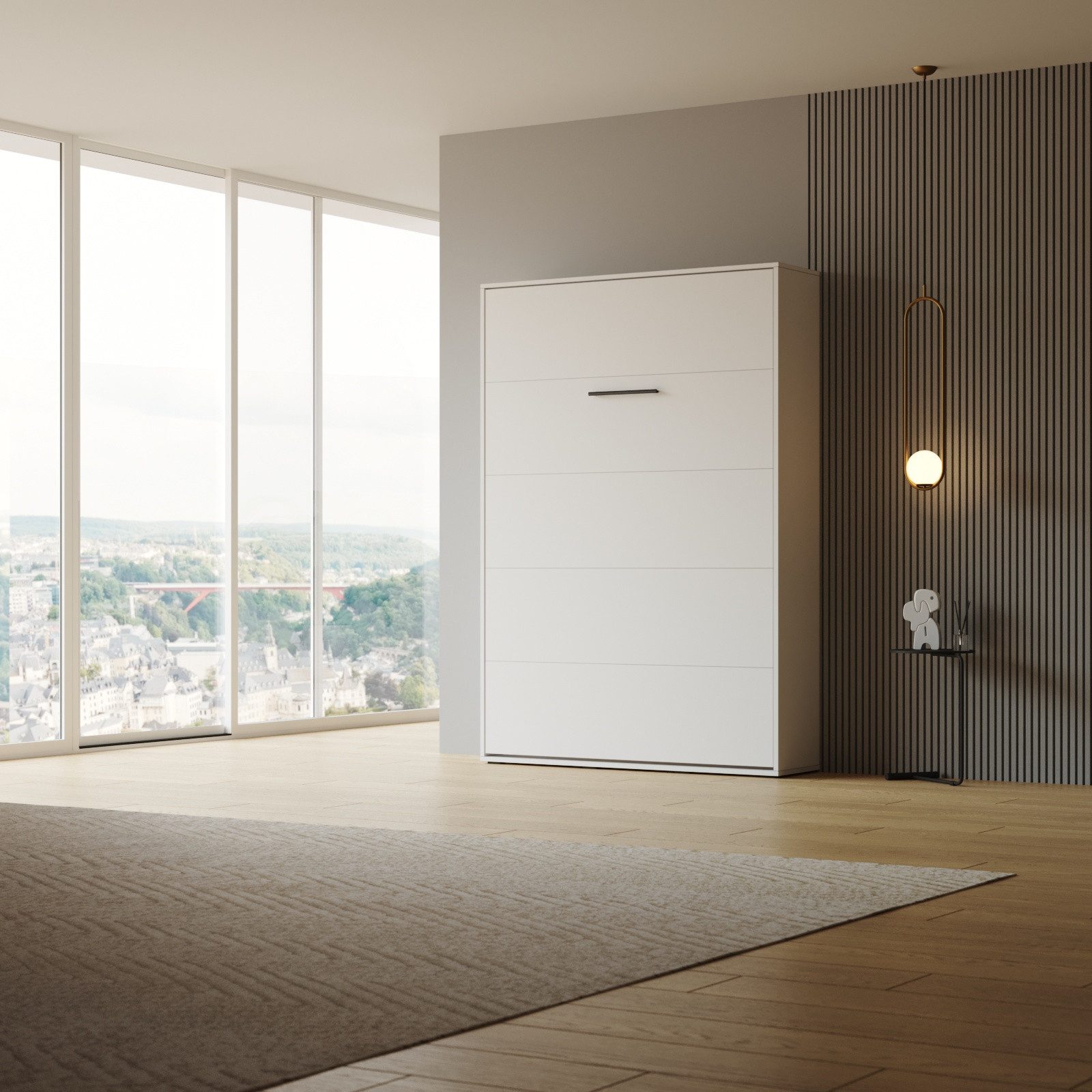 HeimLiving Schrankbett M1 140/160/180x200cm Vertikal Weiß mit Gasdruckfedern