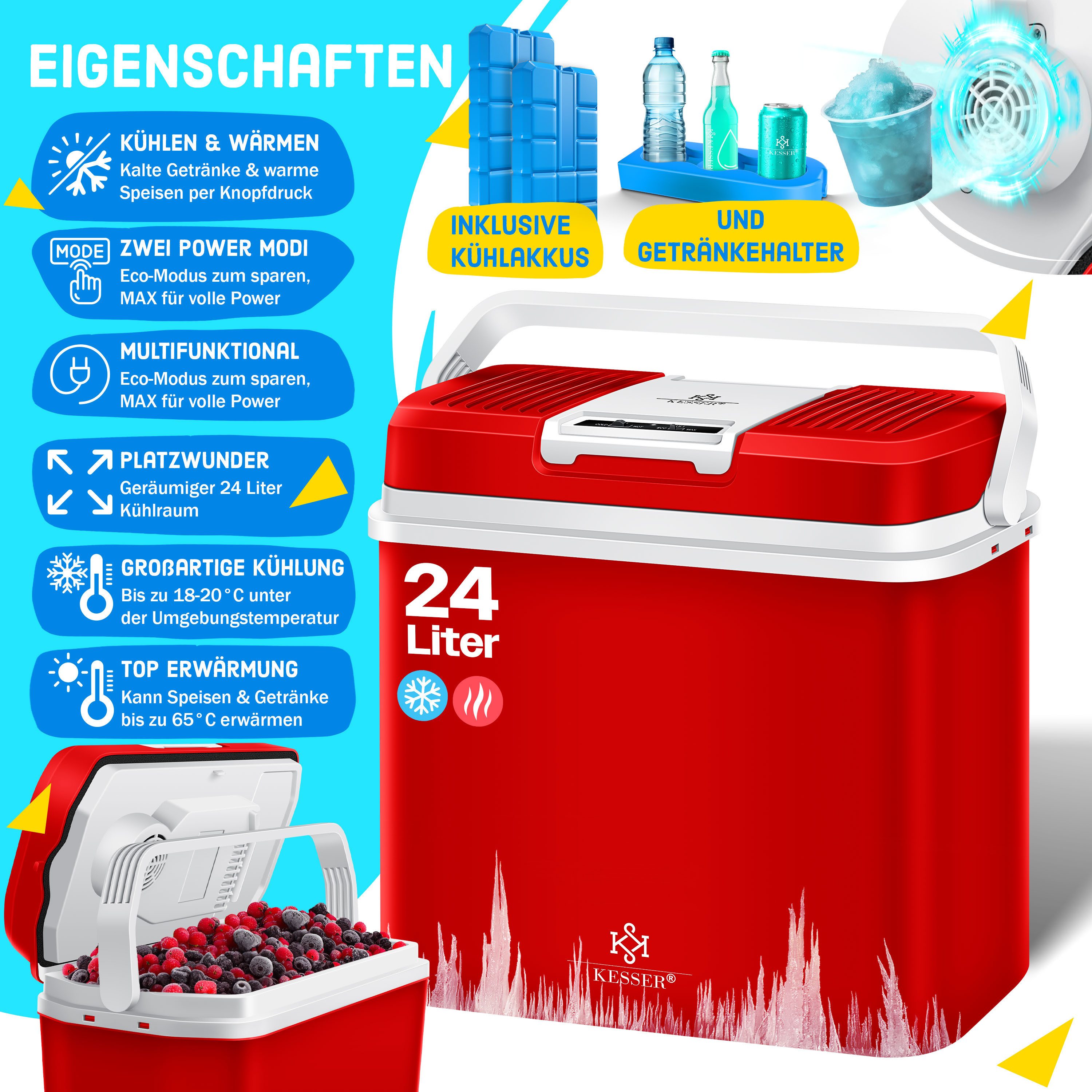 KESSER Kühlbox, 24 l, 24 Liter Kühlbox KÜHLT und WÄRMT Thermo-Elektrische Kühlbox