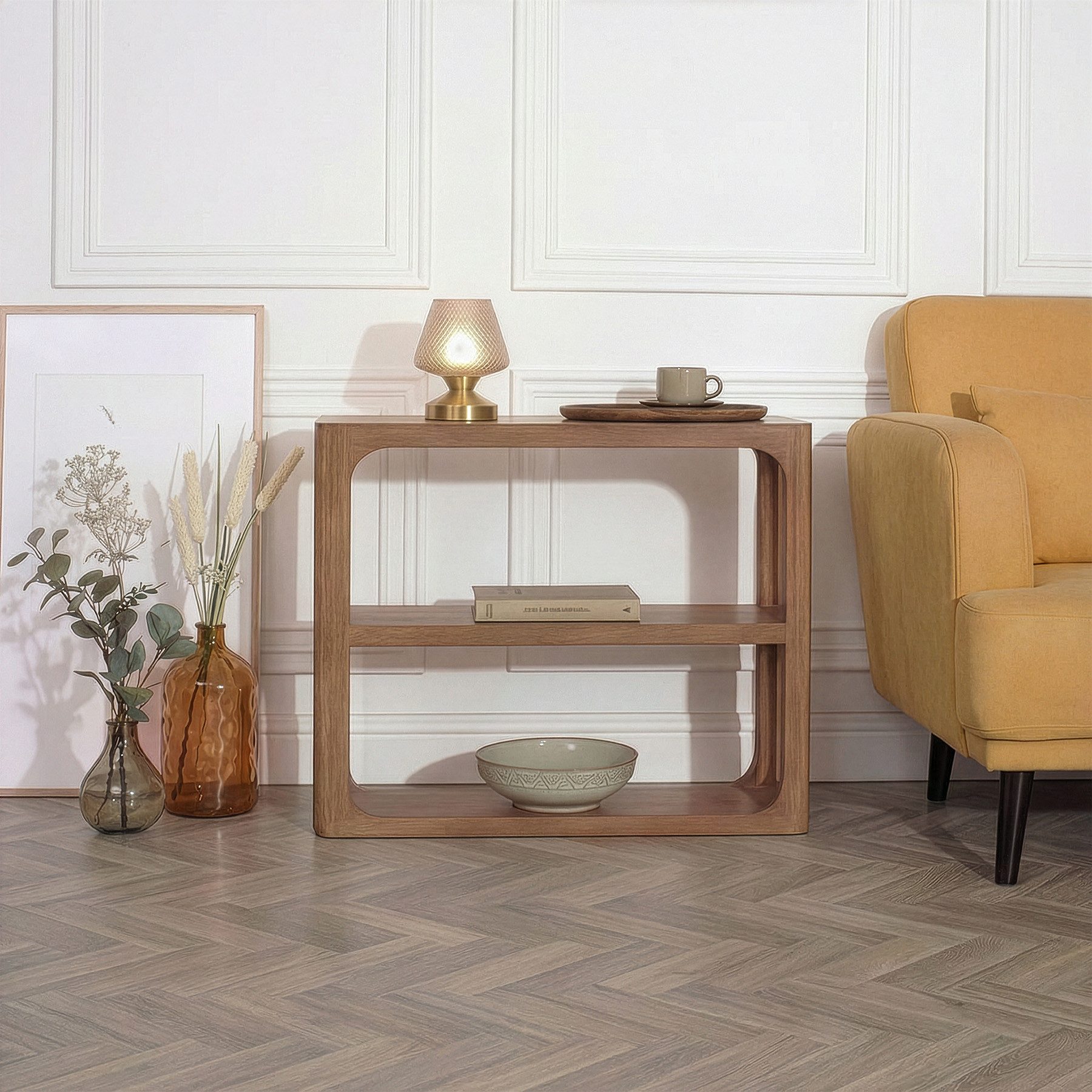 riess-ambiente Konsolentisch ELEMENTS 90cm braun - Mangoholz, Massiv, Stauraum, honey finish, weich (Einzelartikel, 1-St), Regal im Scandi-Retro-Mix - ideal für Wohn- & Schlafzimmer oder Lofts