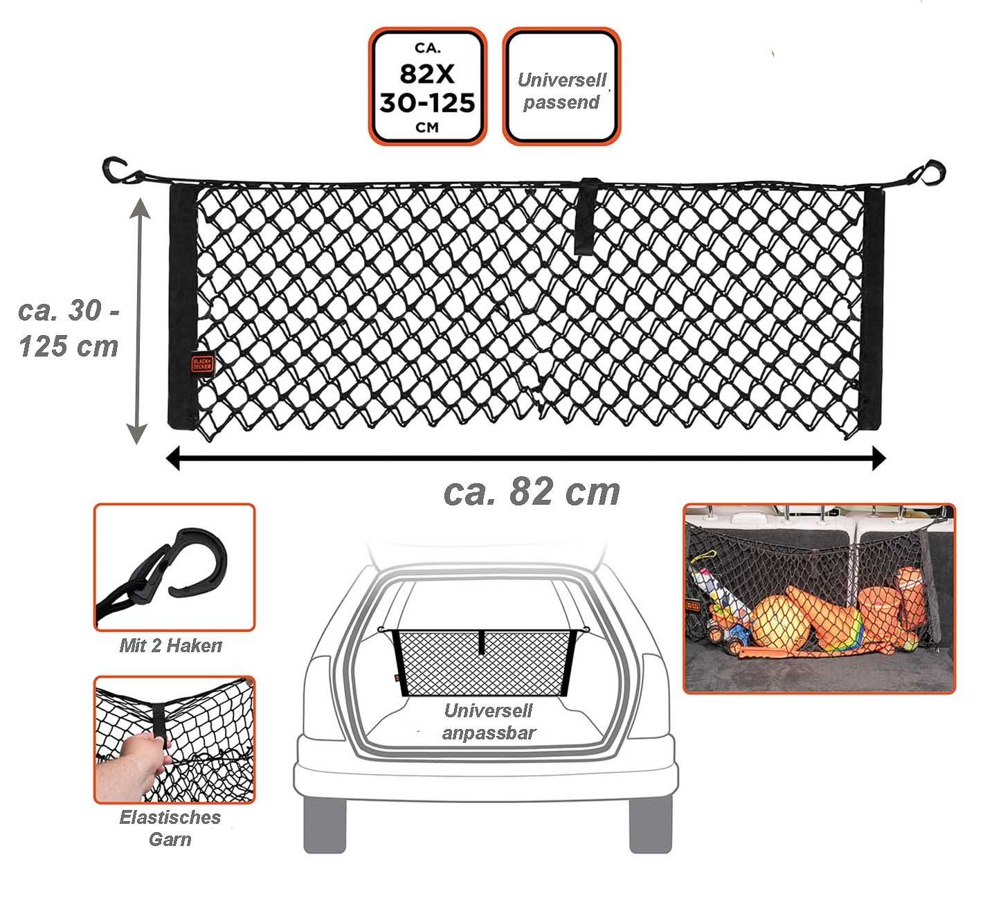 Netztasche 2 Befestigungshaken, Netz Black+Decker organizer elastische Kofferraum Kofferorganizer mit