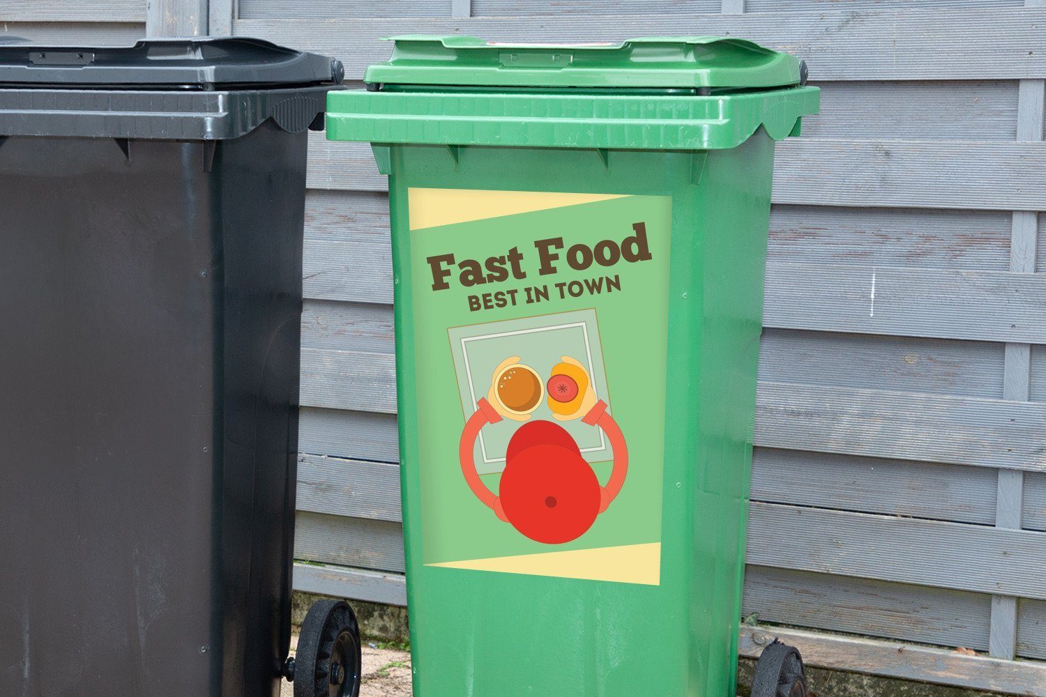 Mülleimer-aufkleber, St), Wandsticker Abfalbehälter Hamburger - Sticker, Mancave Beste der - (1 Mülltonne, Vintage Das - Fast Grün - Food MuchoWow - Stadt Container,