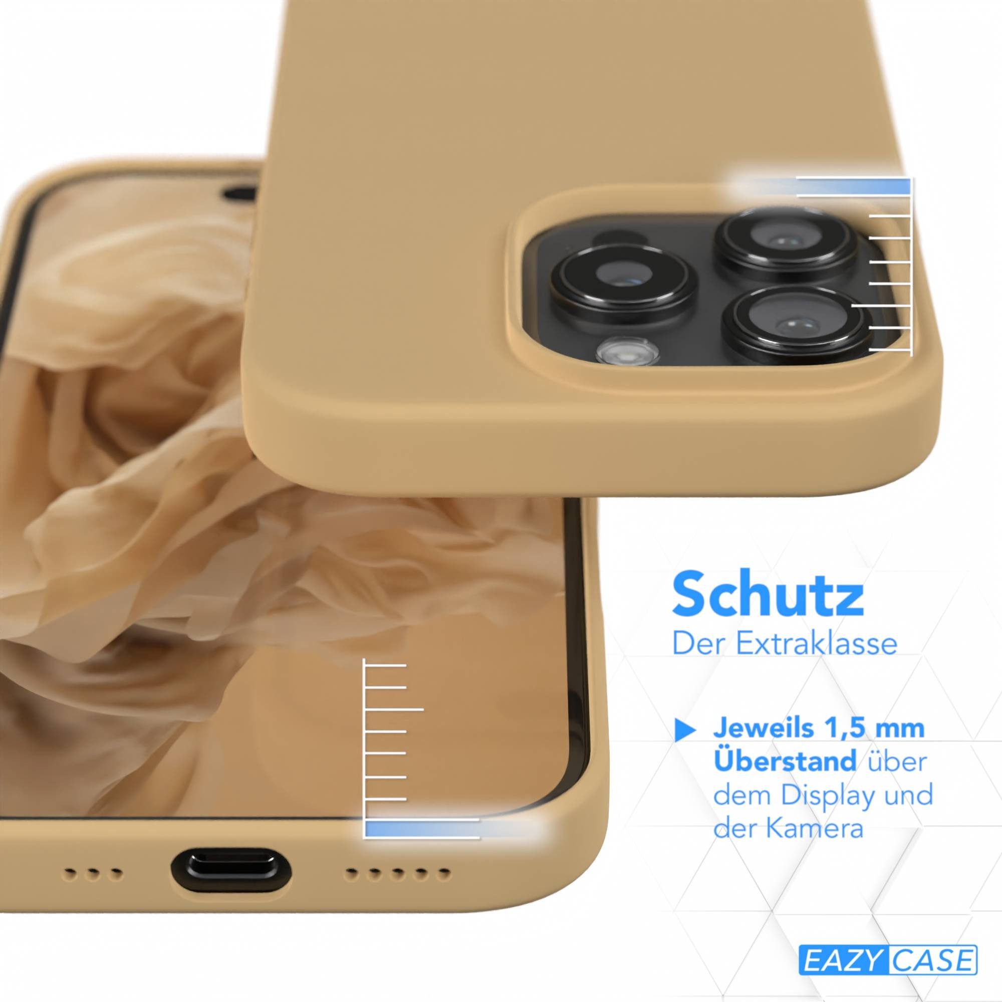 EAZY CASE Handyhülle Premium Silikon Case für Apple iPhone 16 Pro 6,3 Zoll, Slimcover Handy Softcase Silikon Schutzhülle mit Kameraschutz Beige