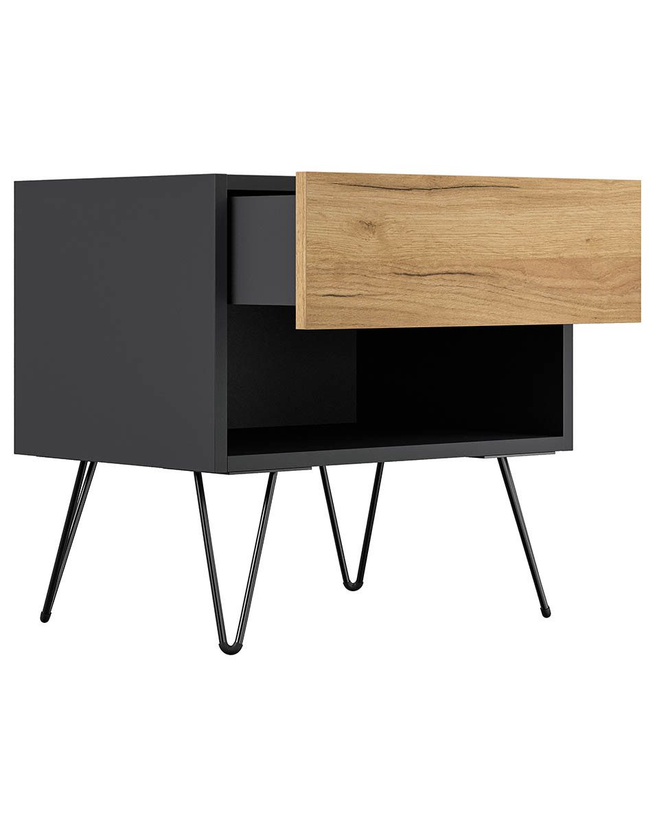 Posseik Waschtisch-Set Nachttisch FAVIER 50 x 50cm, 1 Schublade SET, grafit-eiche, (Sideboard, 1-St., Sideboard)
