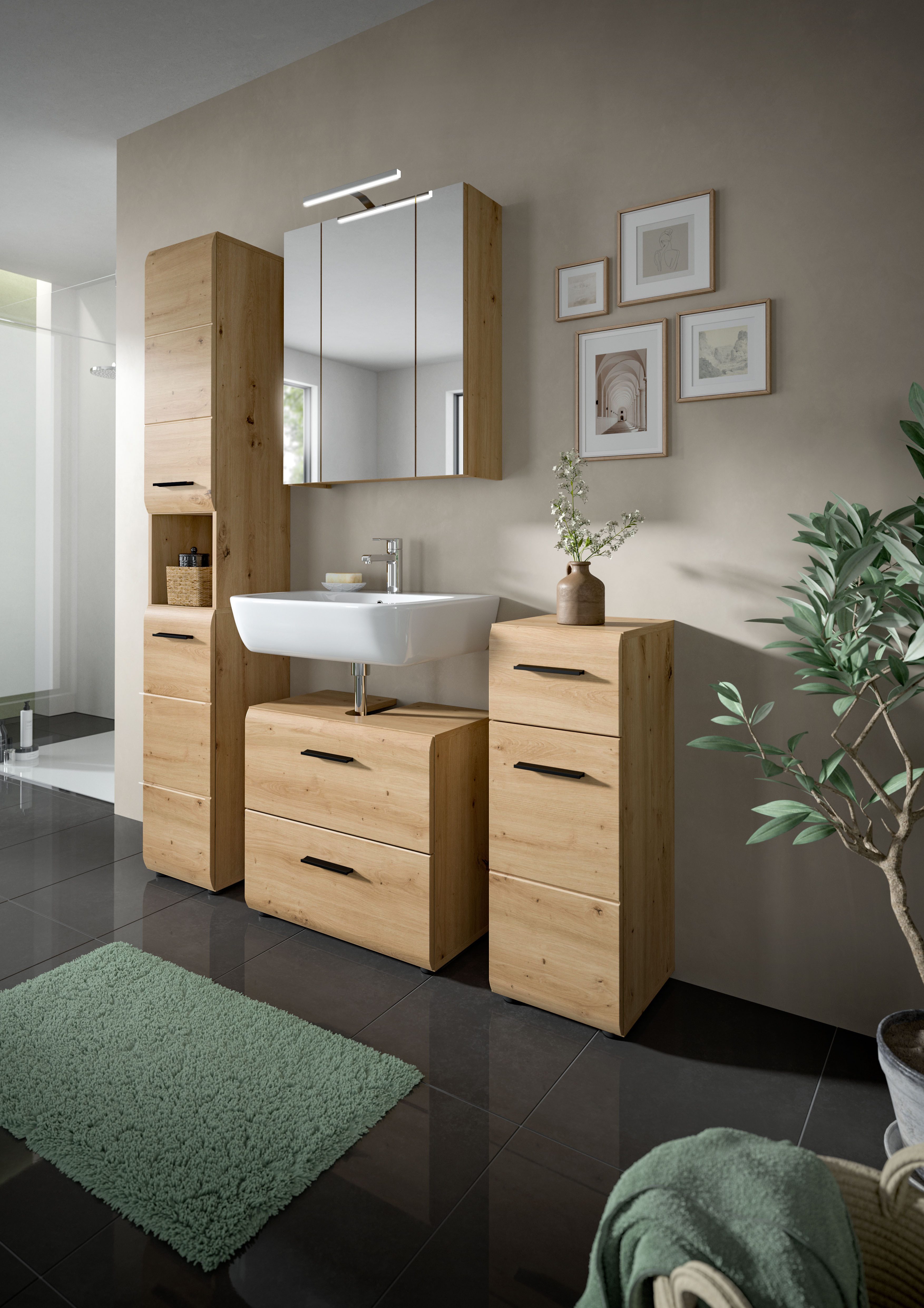 welltime Spiegelschrank FLORENZ, inkl. Beleuchtung, Breite 60 cm, 3 Spiegeltüren (TOPSELLER) in verschiedenen Farben erhältlich, Badmöbel, Badschrank, Schrank,  – Bild 5 von 5