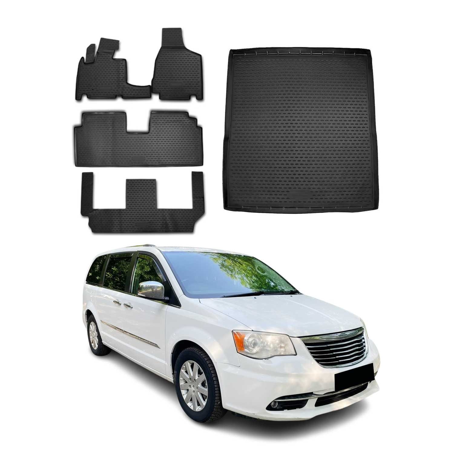 OMAC Auto-Fußmatten 2008-2020 Dodge Grand Caravan/Voyager Kofferraumwanne Set TPE (5 St), für Dodge Grand Caravan / Grand Voyager 2008-2020 Dodge Grand Caravan / Grand Voyager 2008-2020, Einfache Installation,Antirutsch,Leicht zu reinigen