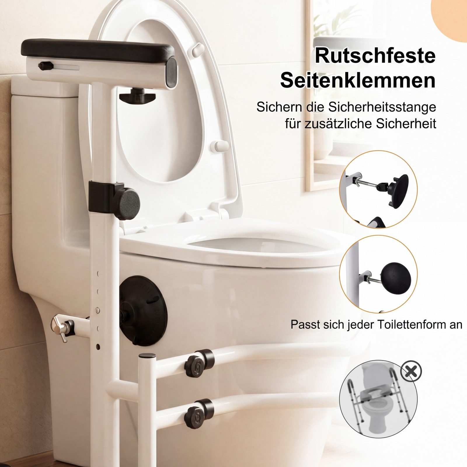 COSTWAY WC-Aufstehhilfe, belastbar bis 136 kg, Mit Haltegriff, drehbaren Klemmen & rutschfesten Füßen