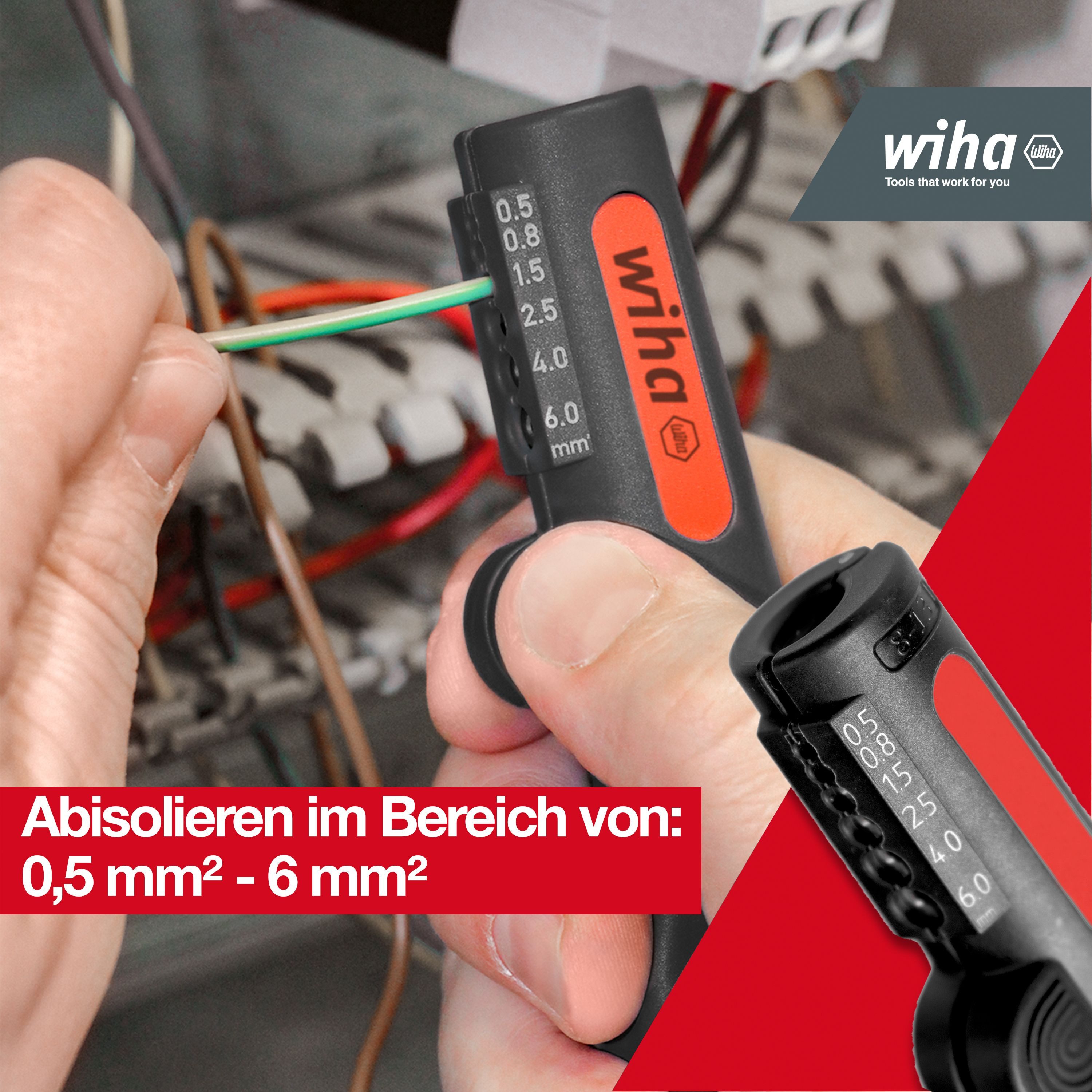 Wiha Abmantelungszange Elektriker (44242), 125 mm, 8 - 13 mm, Abisolieren 0,5 - 6 mm², für Rundkabel