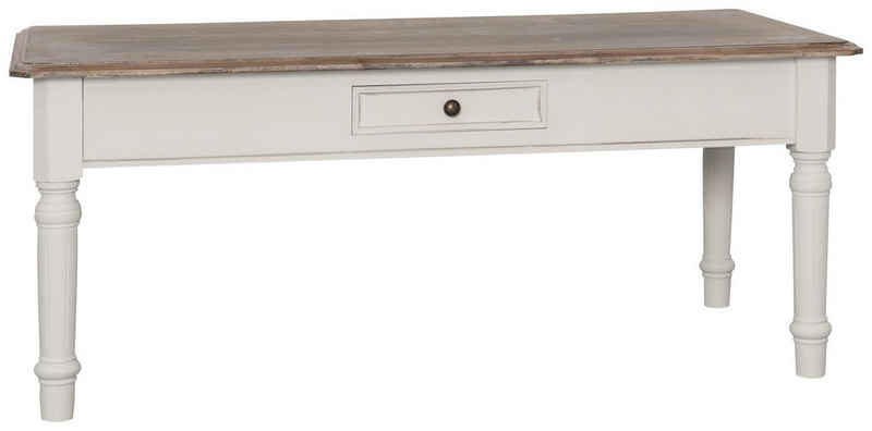 Stylefy Couchtisch Ravenna Pappel Weiß Hellbraun (Beisteltisch, Wohnzimmertisch), rechteckig, mit Schublade, aus Massivholz, Landhausstil