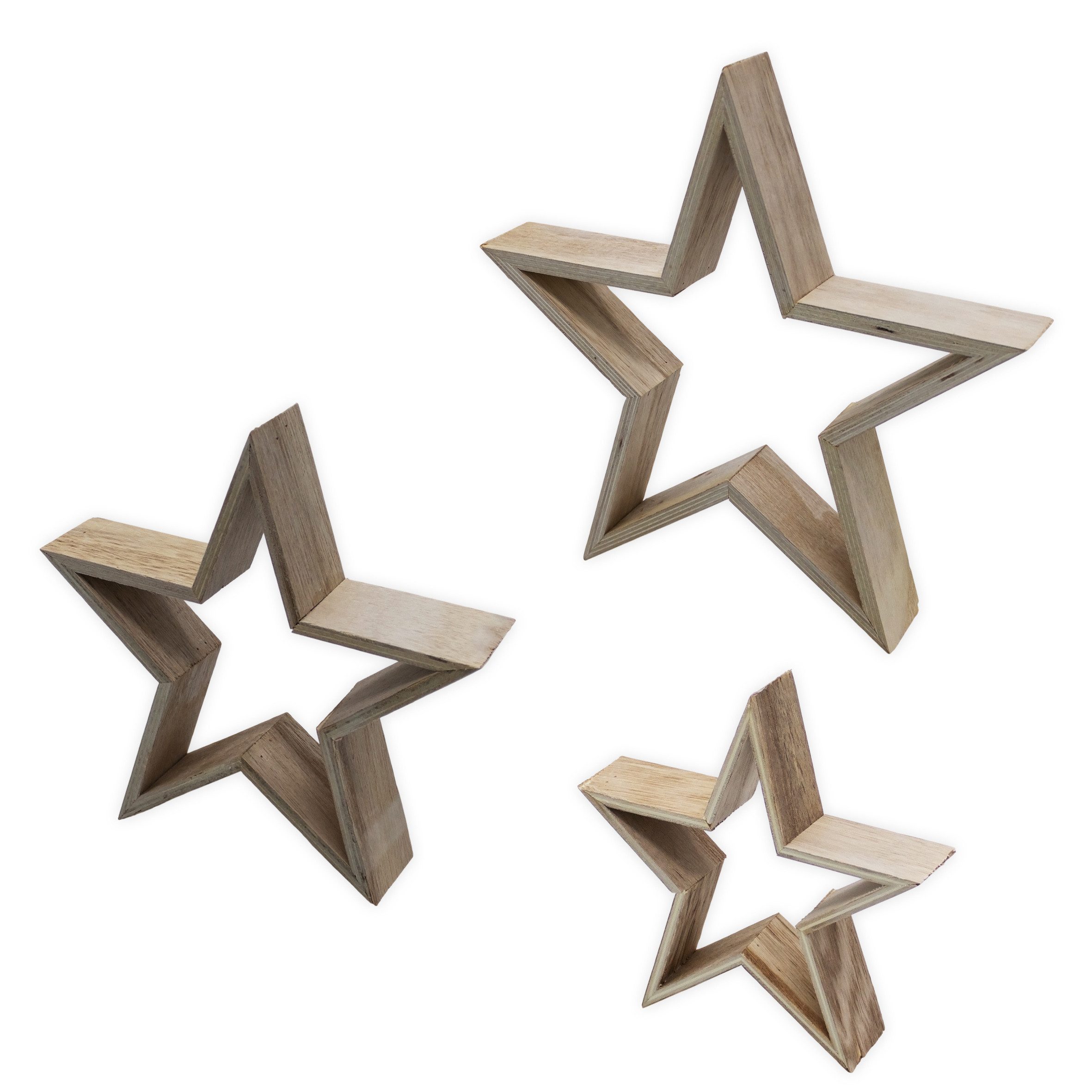 Spetebo Dekofigur Holz Stern Aufsteller 3er Set natur - 29 / 20 / 15 cm (Se günstig online kaufen