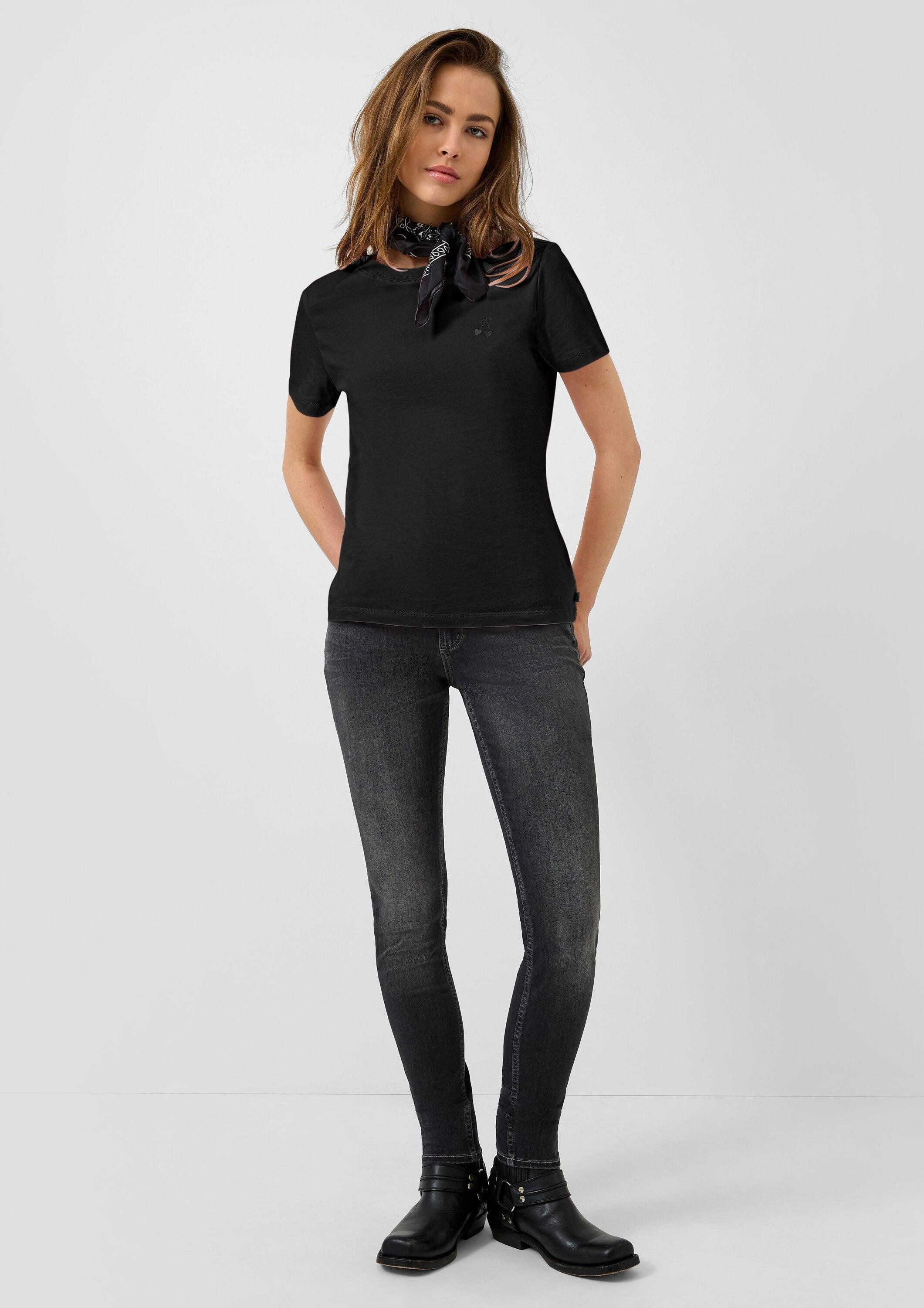 QS Kurzarmshirt T-Shirt Bauwollshirt mit Stickerei