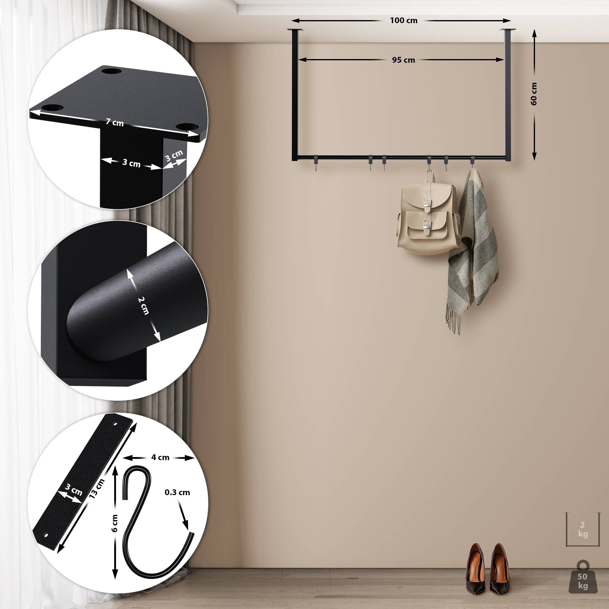 CLP Garderobenständer Fenton, mit 6 Kleiderhaken, für Deckenmontage günstig online kaufen