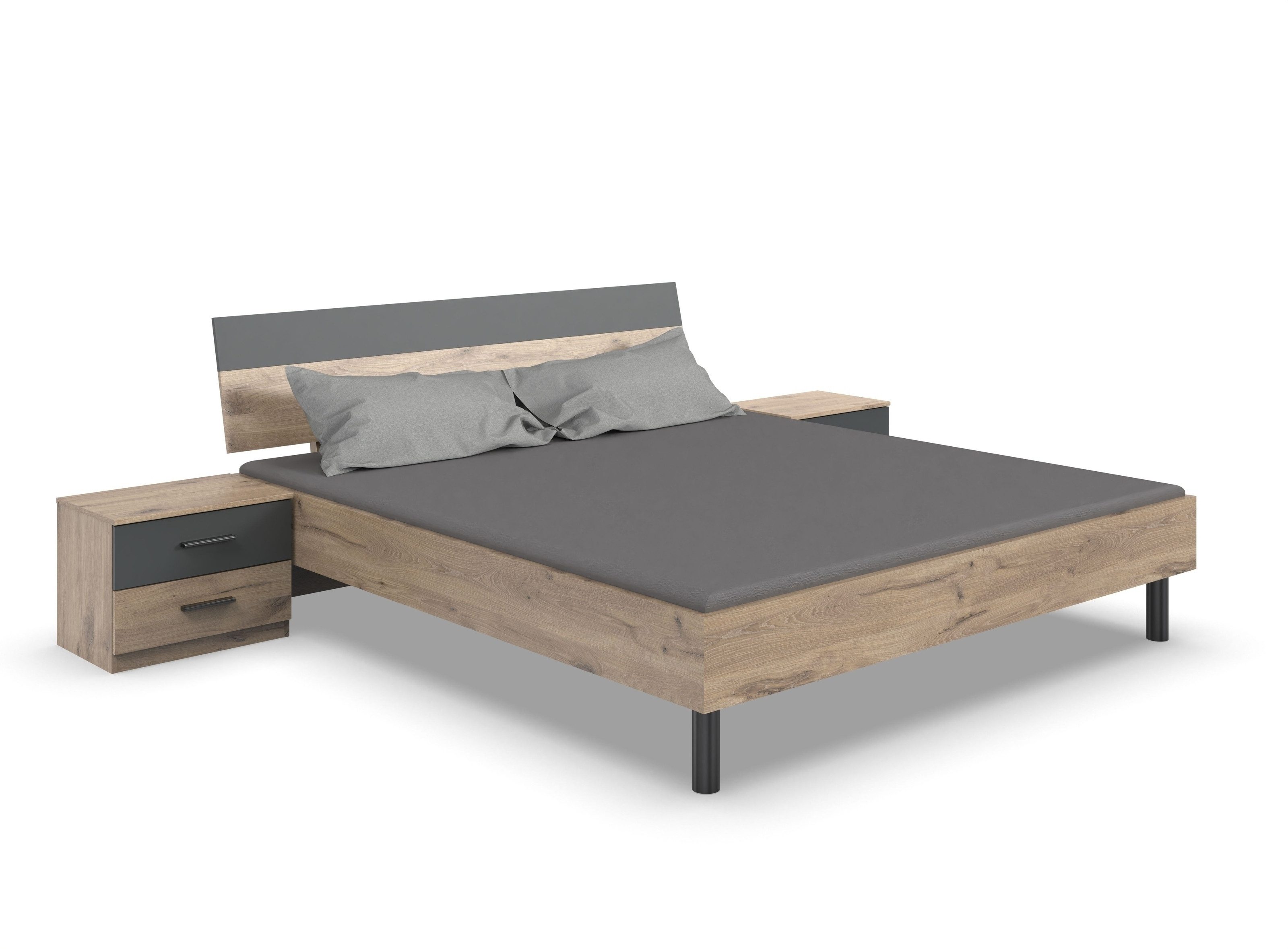 freiraum Bettanlage Budapest, Liegefl. 180x200cm, Viking-oak-Dekor / Graphit 293x81x210cm (BxHxT)