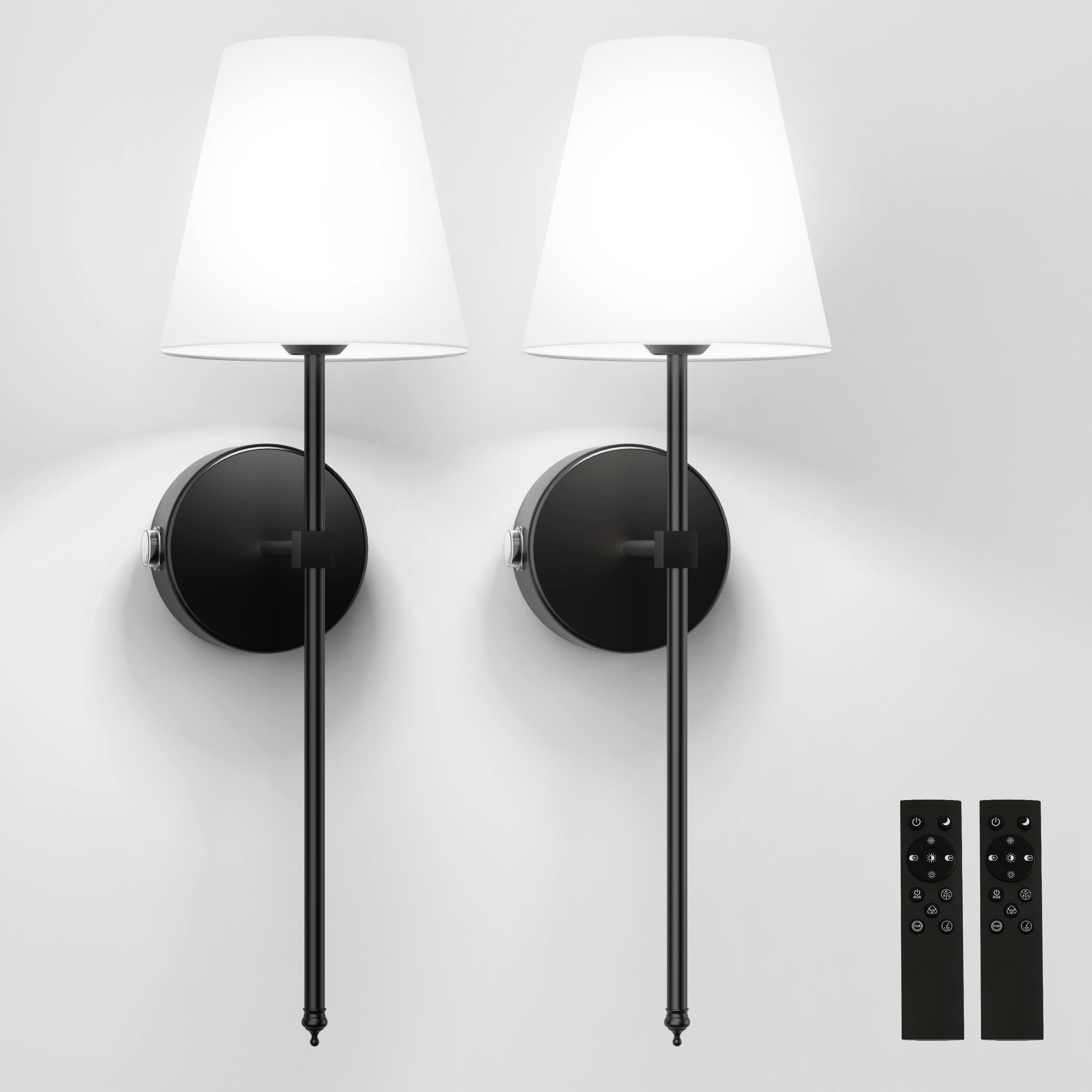 LOHAS-LED Wandleuchte Wiederaufladbare LED-Wandleuchte mit Touch & Fernbedienung, 2er Set, LED fest integriert, 7 RGB-Farben, Dimmbar, 3 CCT + 7 RGB, Schwarz, 57 cm Höhe