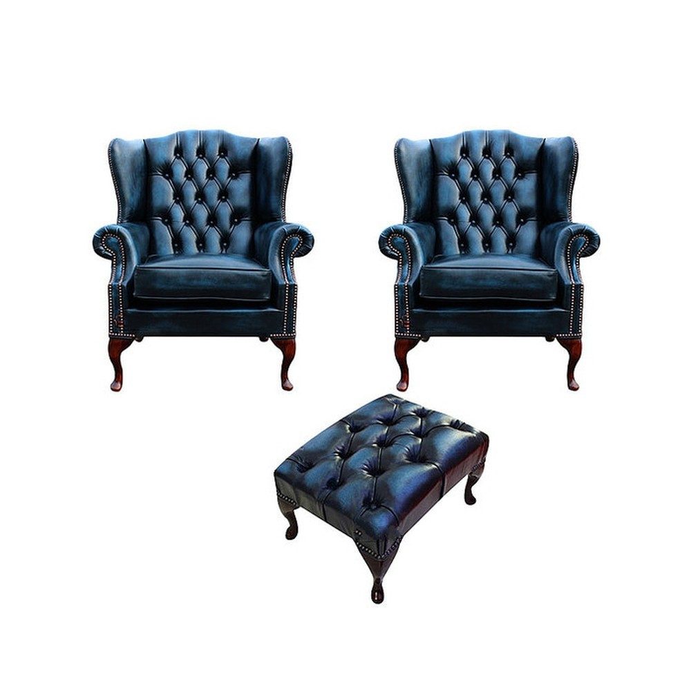 JVmoebel Ohrensessel Chesterfield Sessel in Grau mit Polsterung und Armlehnen, Made in Europa