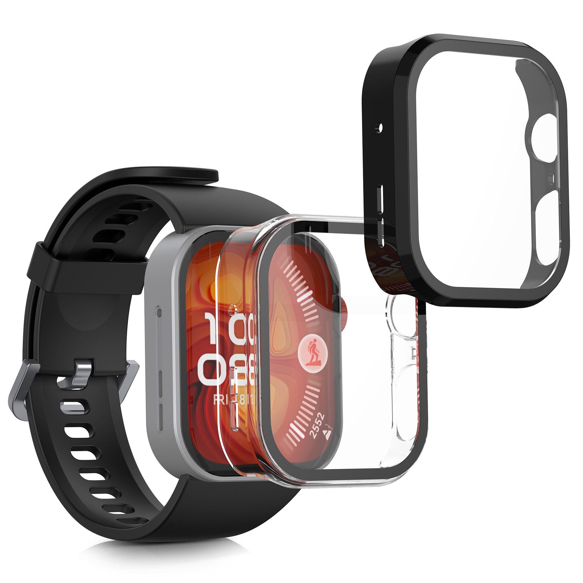 kwmobile 2x Glas Hülle für Huawei Watch Fit 4 Pro Smartwatch, 2-tlg., Schutzhülle Fullbody Fitnesstracker Case Set aus Glas