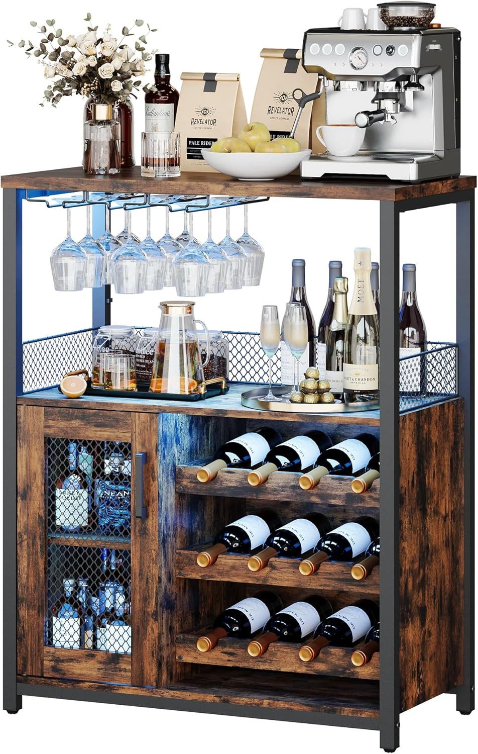GarveeMore Weinschrank Weinregal Weinständer Barschrank mit Glashalter 69x35x92cm