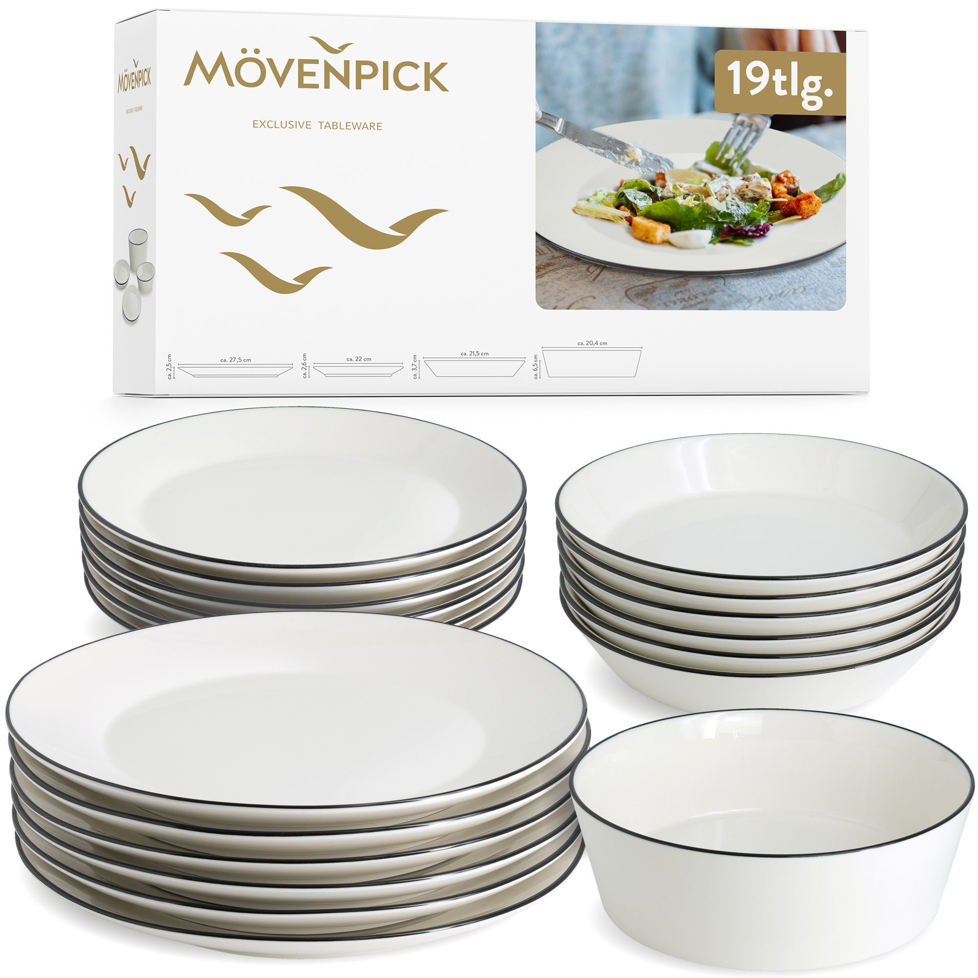 MOEVENPICK Tafelservice »Dinner Set Montreux Black Edge« (19-tlg),  Porzellan, Geschirrset 6 Personen, Spülmaschinengeeignet online kaufen |  OTTO