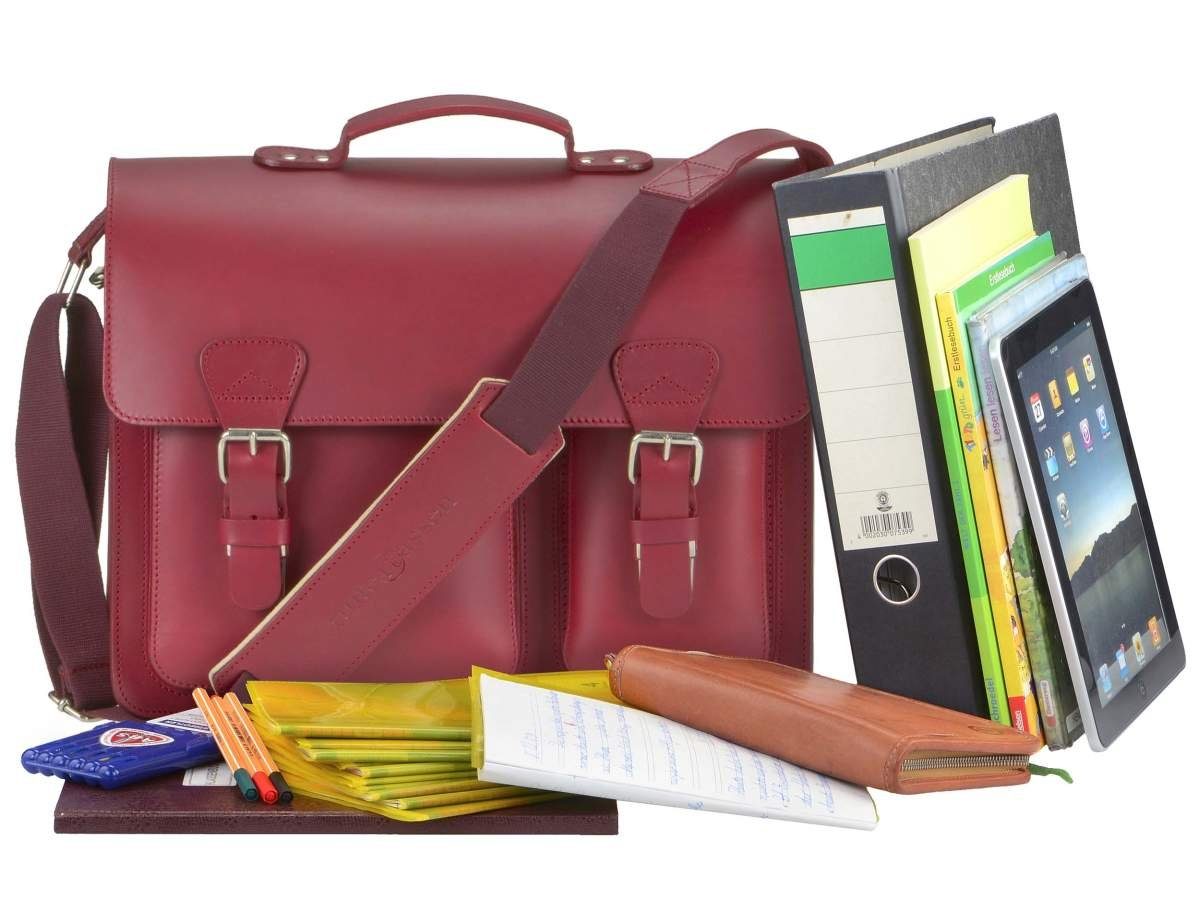 Ruitertassen Aktentasche Lehrertasche Damen Herren Leder 40x30cm 2 Fächer Business Schule, 40 cm Lehrertasche mit 2 Fächern, Notebookfach, rustikales Leder