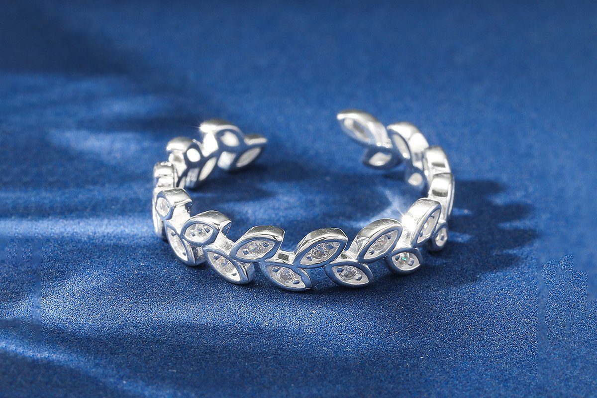 Eyecatcher Silberring mit Sterling Silber Edelsteinen, Ring Größenverstellbar, Ring Lorbeerblatt Blätter Lorbeerblatt aus Blätter