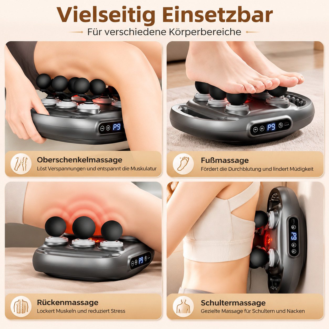 Forrlite Massagegerät Massagegerät, 2-in-1-Nacken-Schulter-Rücken-Massagegerät, 18 Massageköpfen, Muskelmassagegerät mit 9 Intensitätsstufen,9 modi, Geschenk,elektrische Massagepistole