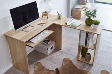 tinkaro Schreibtisch RINGO Holz Eckschreibtisch Braun Schreibtischkombination