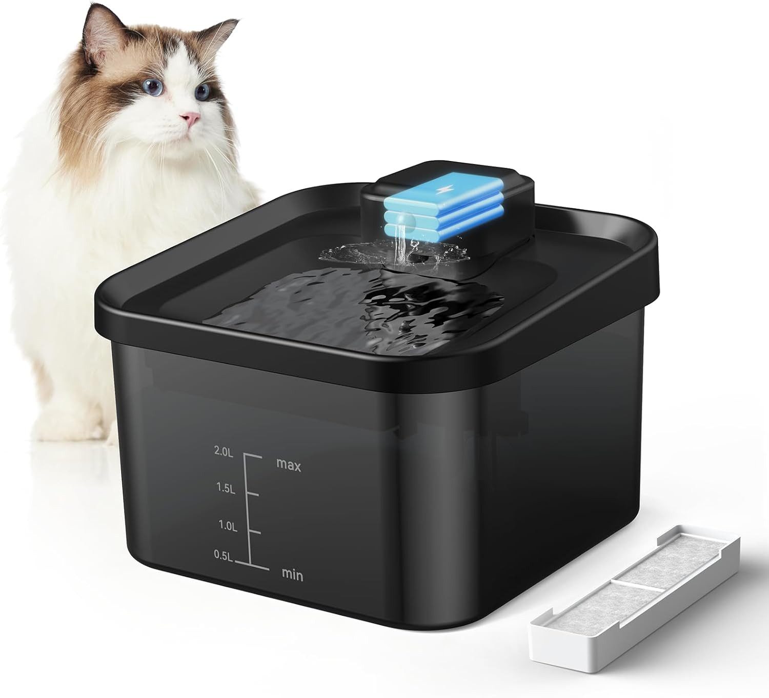 Trinkbrunnen 2L kabelloser Katzen-Wasserbrunnen, 4000 mAh batteriebetriebener
