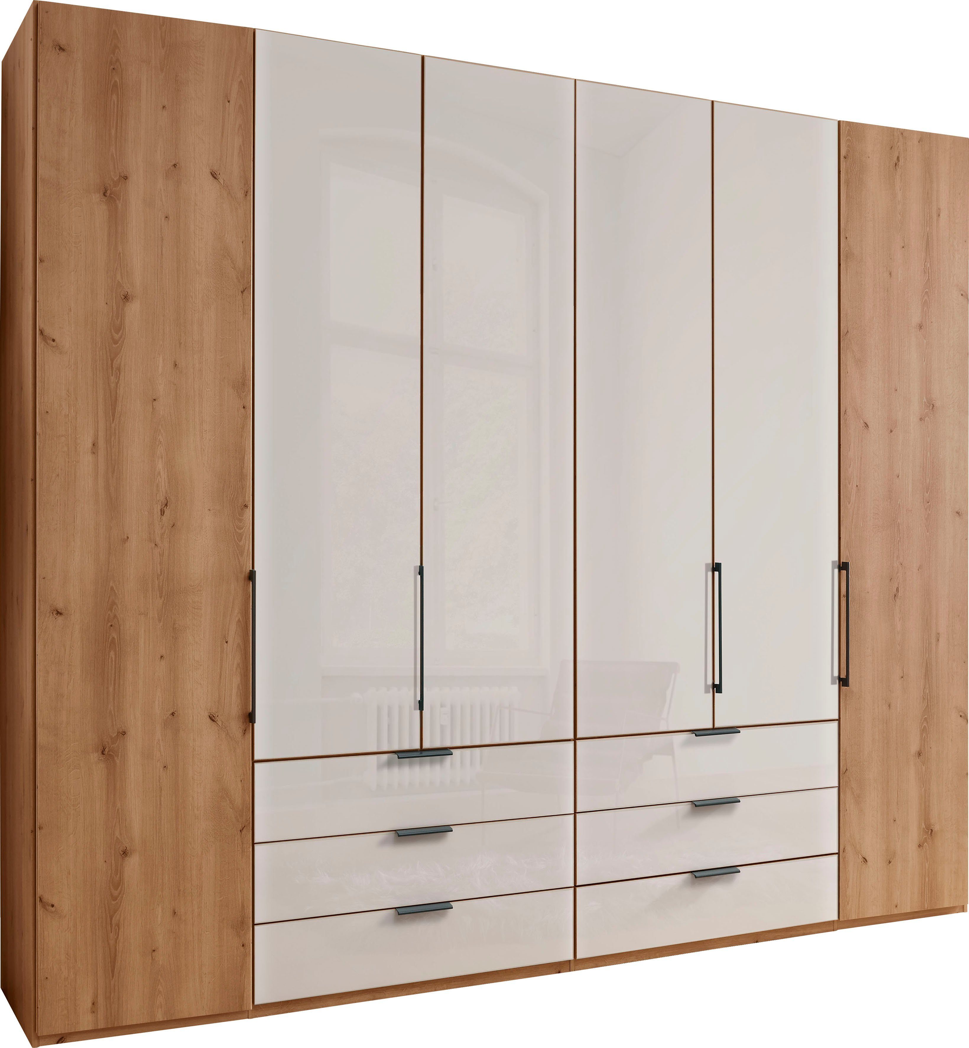 WIEMANN Kleiderschrank Monaco mit Teil-Glasfront sowie hochwertige Beschläge inkl. Dämpfung