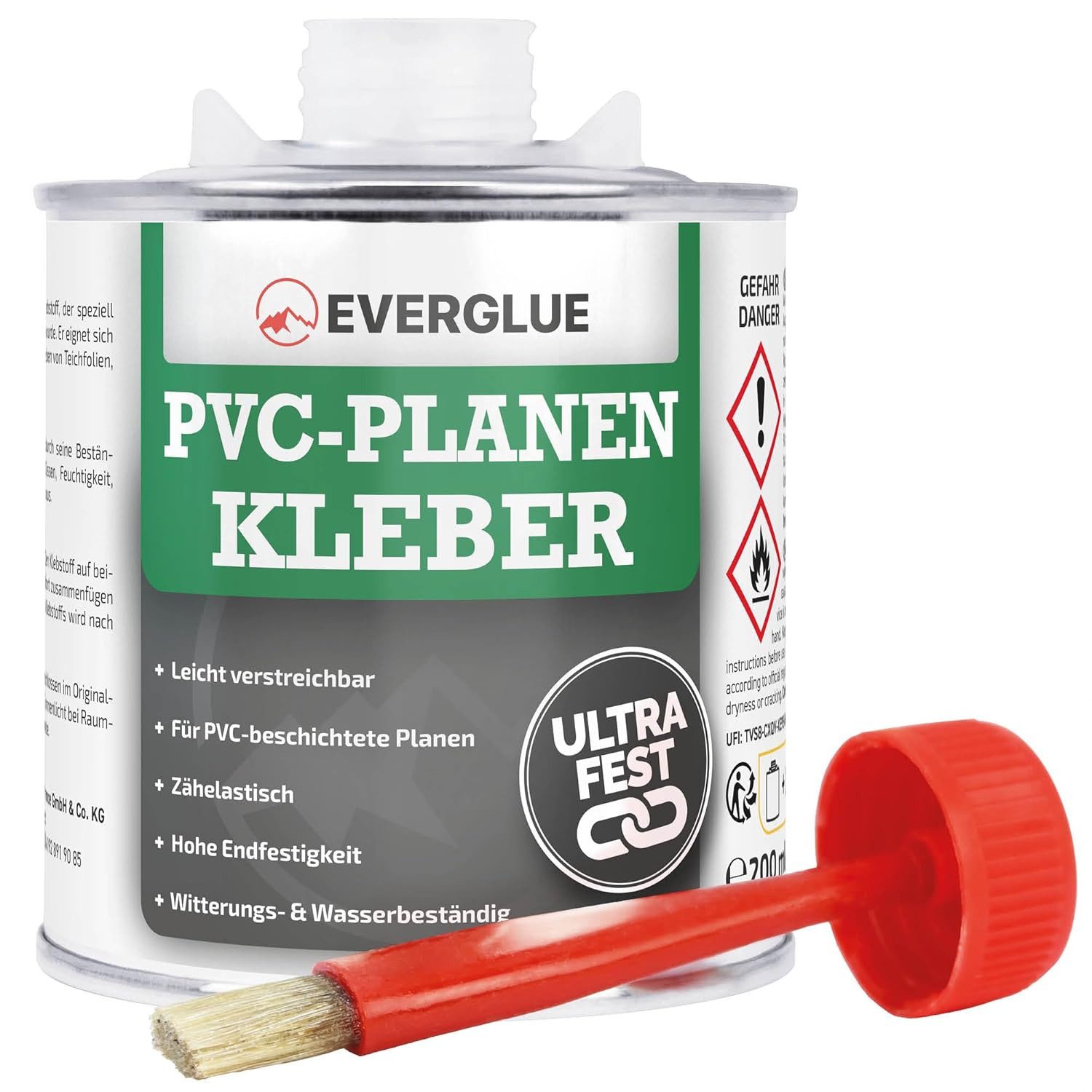 Everglue PVC-Kleber Gewebeplanenkleber Quellschweißmittel für Weich-PVC 200 ml, (1-tlg), wasserbeständig transparent 200ml