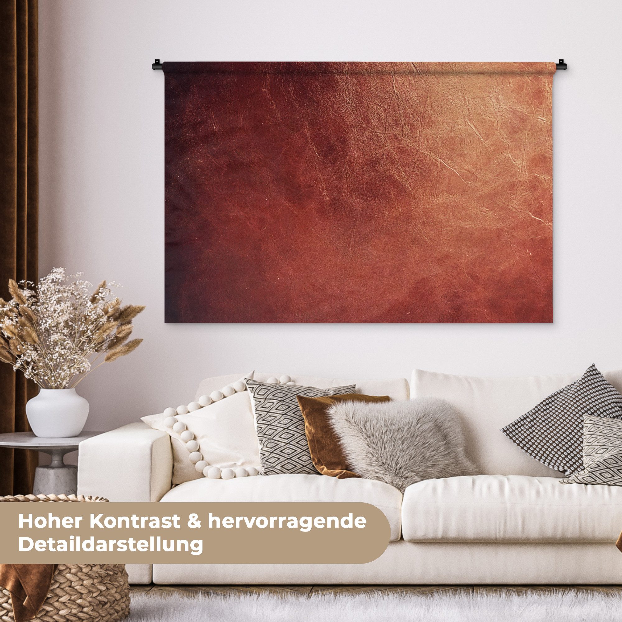 MuchoWow Wandteppich Leder - Lederoptik - Braun - Hell, Rechteckig, Höhe: 3 mm, Wandtuch, Wanddekoobjekt, 120x80 cm