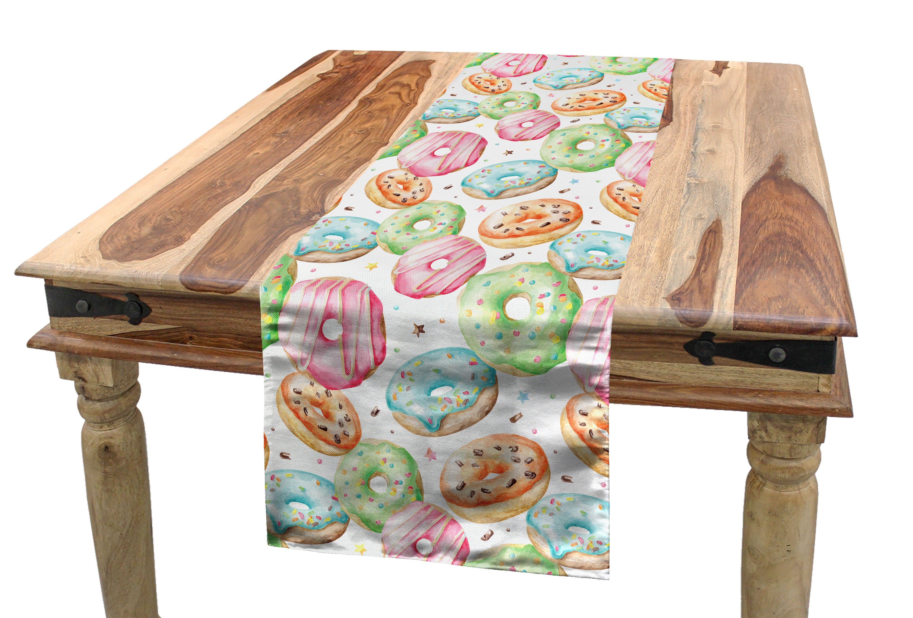 Abakuhaus Tischläufer Esszimmer Küche Rechteckiger Dekorativer Tischläufer, Bunt Donut Thema Hand gezeichnet