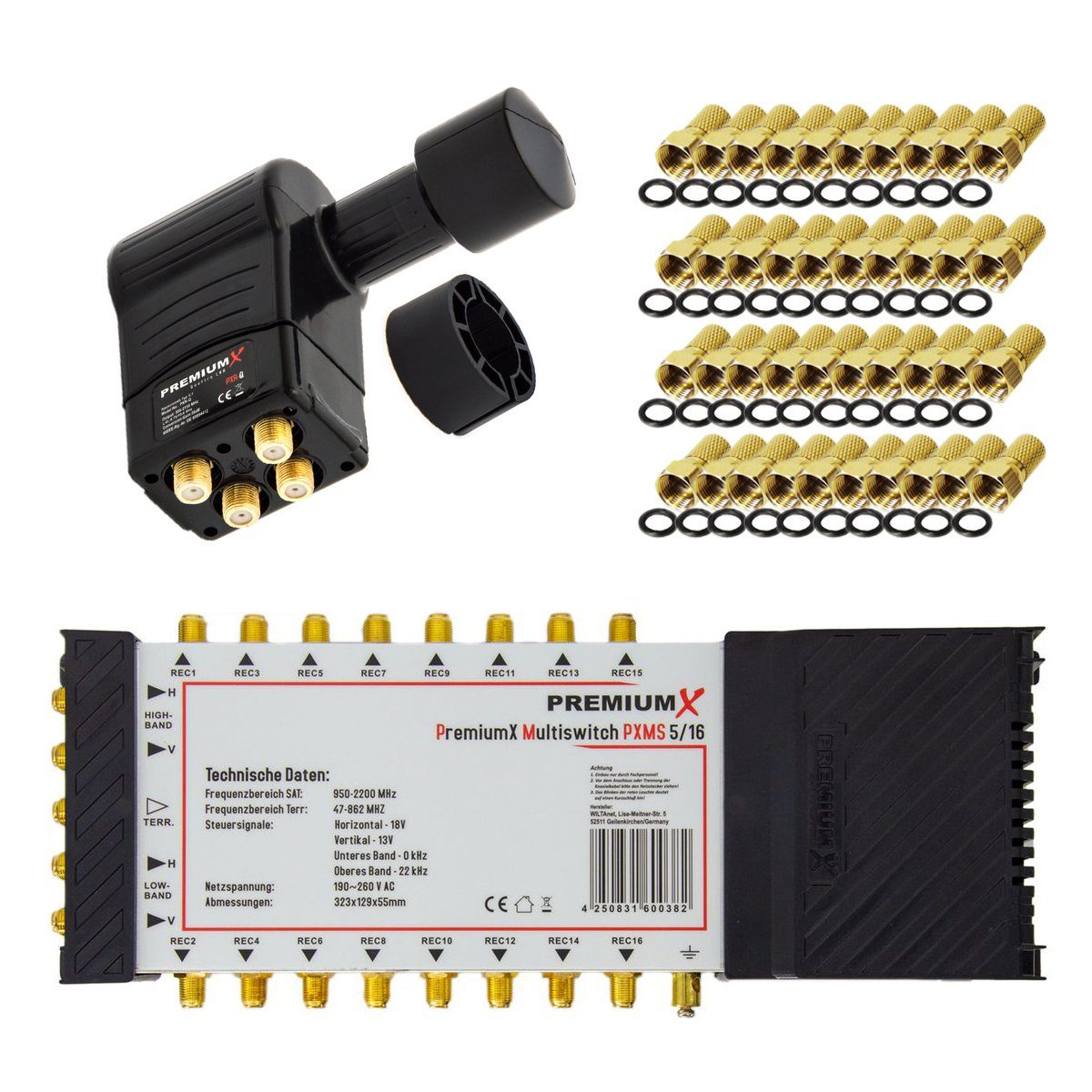 SAT-Multischalter Multischalter Set 5/16 SAT Rocket 3° Quattro LNB 40x F-Stecker