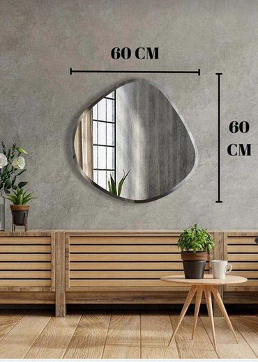 60 asymmetrischer (60 LEVOO Bianca Wandspiegel, / Wandspiegel Designerspiegel cm) getönt) (nicht x x 2,2 (getönt) Letizia