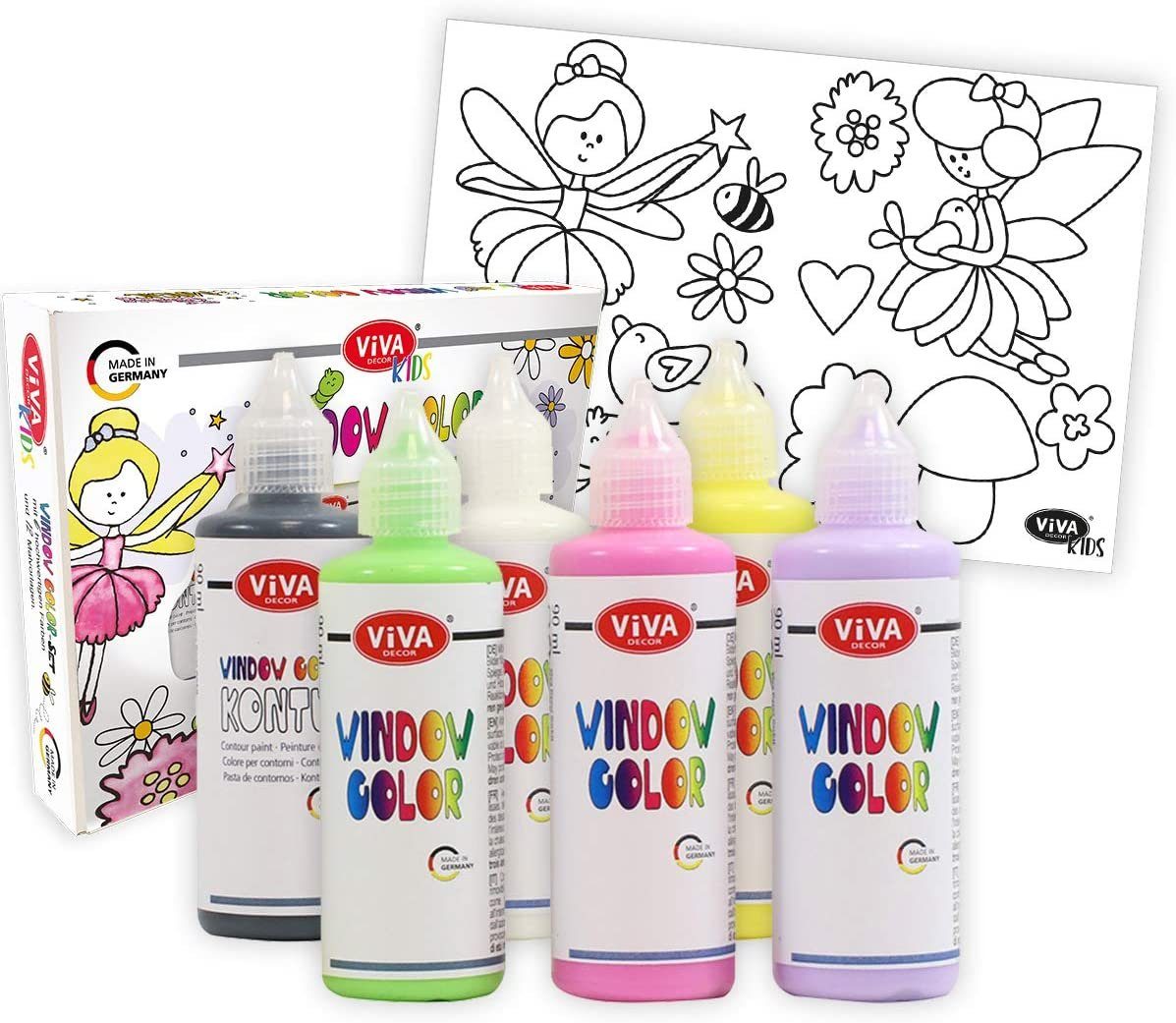 Viva Decor Kreativset Window Color Set - Fairy Magic (6 Fensterfarben, 12 Motivvorlagen)