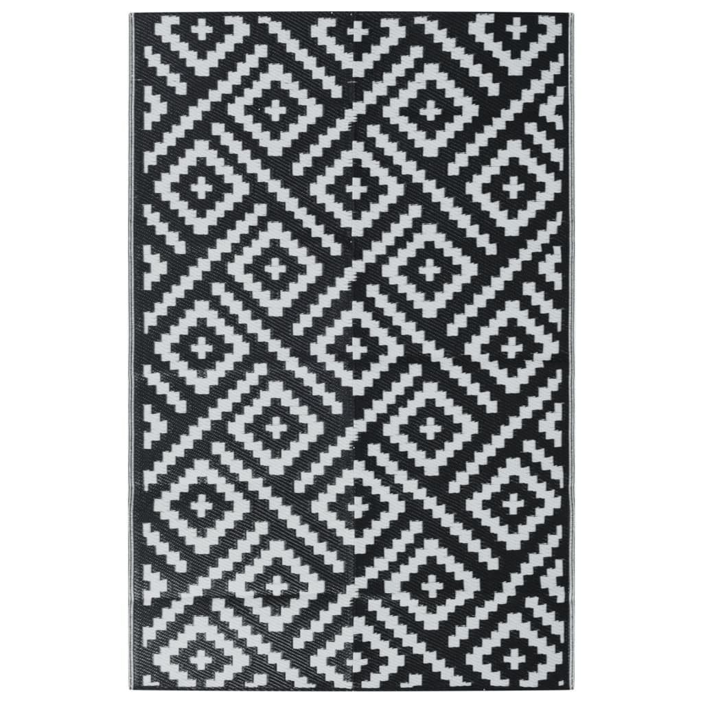 vidaXL Outdoorteppich 190 x 290 cm Outdoor-Teppich Weiß und Schwarz 190x290 cm PP Camping Te, Höhe: 0 mm