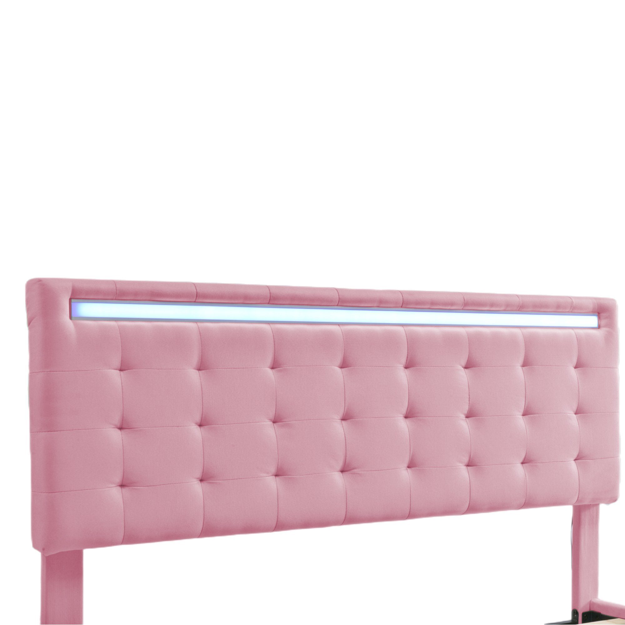 Polsterbett (LED Doppelbett), mit USB Ladefunktion und höhenverstellbarem Kopfteil 140x200cm, Leinen