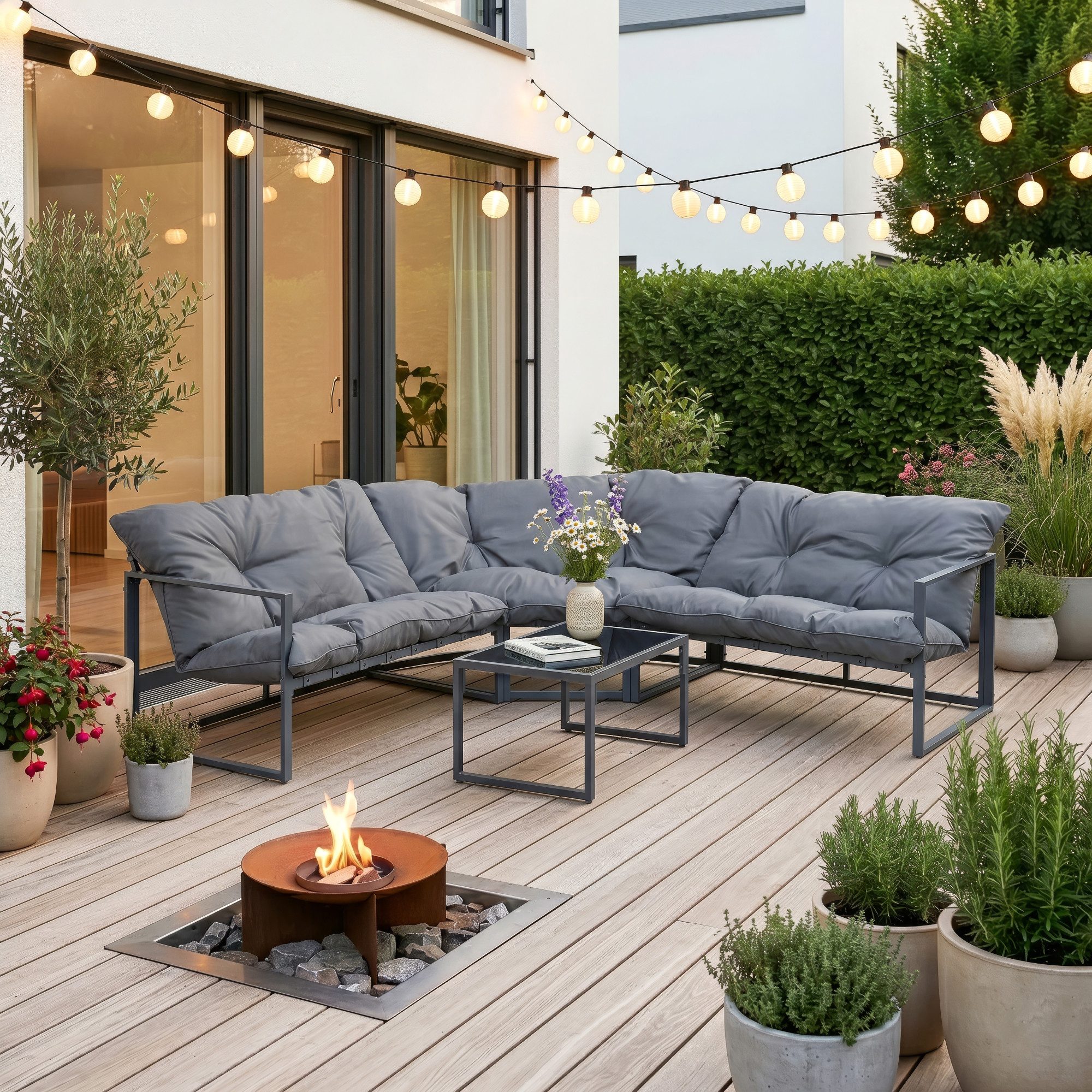 casa.pro Loungeset, (Set, 4-tlg), »Karg« Sofa mit Couchtisch Kissen Dunkelgrau