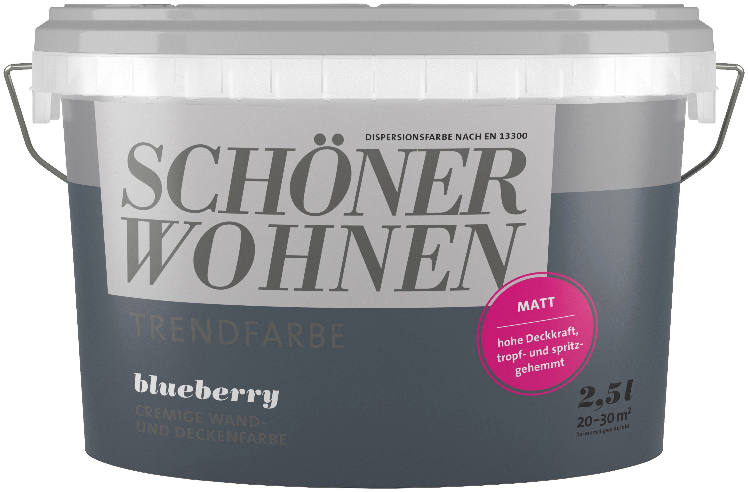 SCHÖNER WOHNEN FARBE Wand- für Deckenfarbe - geeignet hochdeckende matt, Trendfarbe, Blueberry, und Wandfarbe Allergiker
