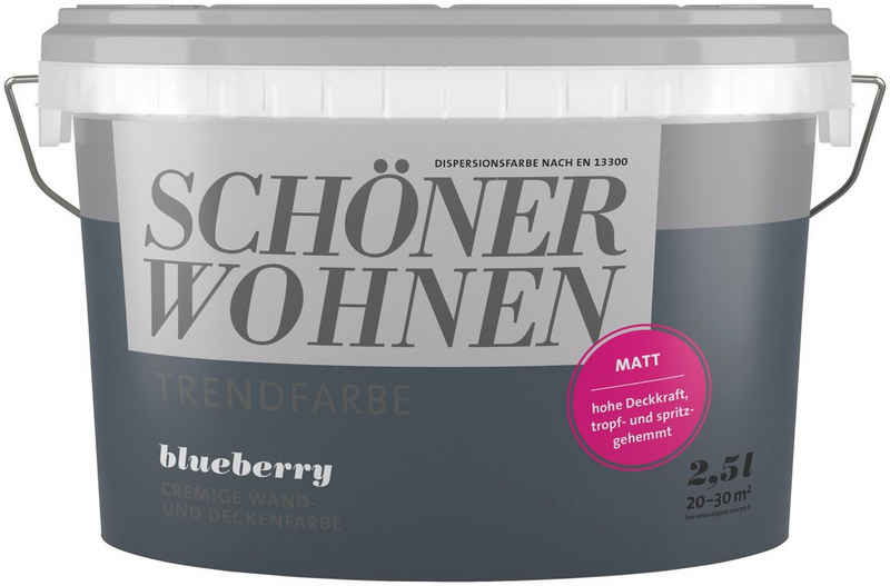 SCHÖNER WOHNEN FARBE Wand- und Deckenfarbe TRENDFARBE, matt, Blueberry, hochdeckende Wandfarbe - für Allergiker geeignet