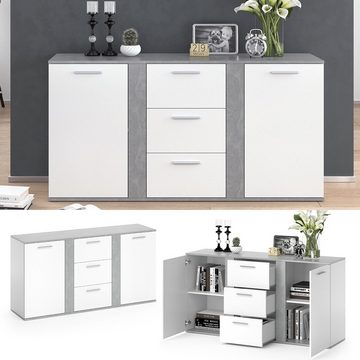 Vicco Kommode Sideboard Highboard NOVELLI 2D3S Weiß / Beton