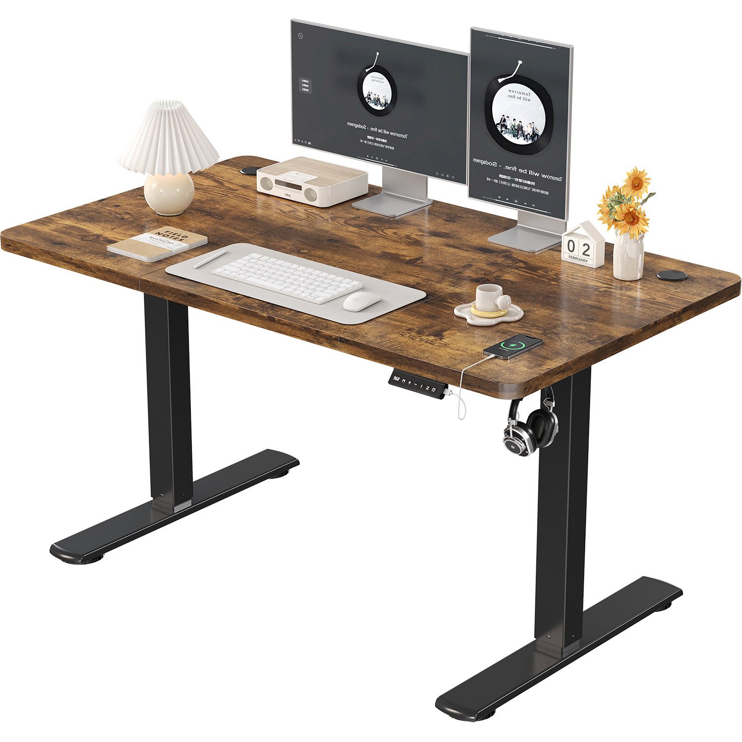 Furnicopia Schreibtisch Höhenverstellbarer mit USB-Ladefunktion und Wecker-Erinnerung (2 Höheneinstellungen 5 Farben und 6 Größen fur eine Vielzahl von Arbeits- und Lernumgebungen)