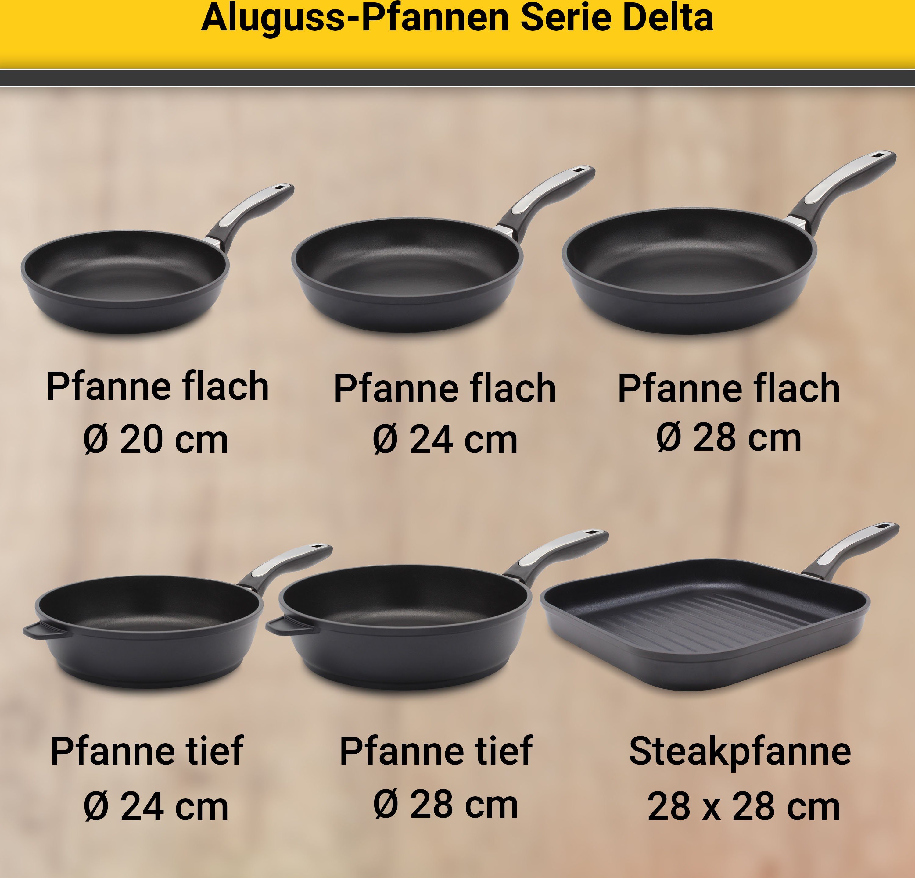 Krüger Bratpfanne Aluguss Pfanne tief DELTA, Aluminiumguss (1-tlg), für Induktions-Kochfelder geeignet, tiefe Ausführung – Bild 5 von 5
