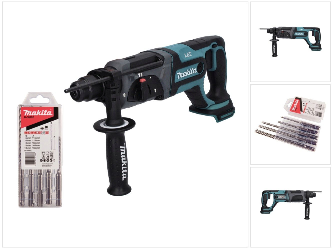 Makita Akku-Bohrhammer DHR 241 Z Akku Bohrhammer 18 V 2,0 J SDS plus + 5 tlg. Bohrer Set