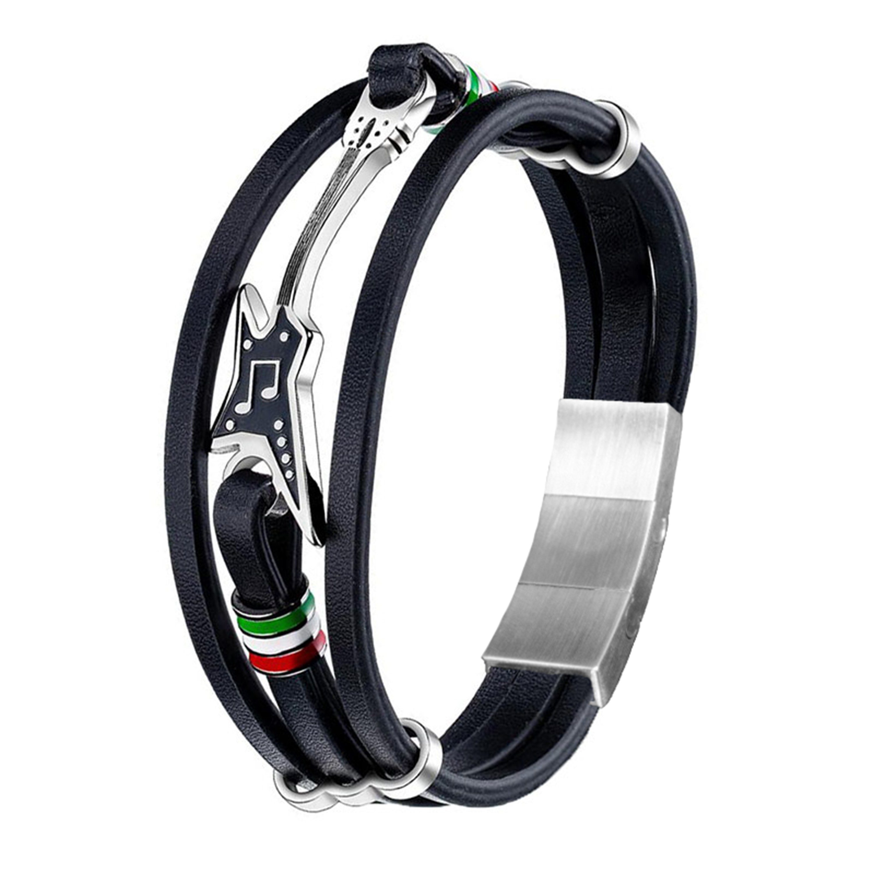 UNIQAL.de Armband Magnetverschluss – Stylische Armbänder mit Verlängerung (Echtes Leder & Edelstahl, – handgefertigt, minimalistisch, Rock Gitarre & Infinity Design), – Unisex Armband als Geschenkidee für Damen & Herren