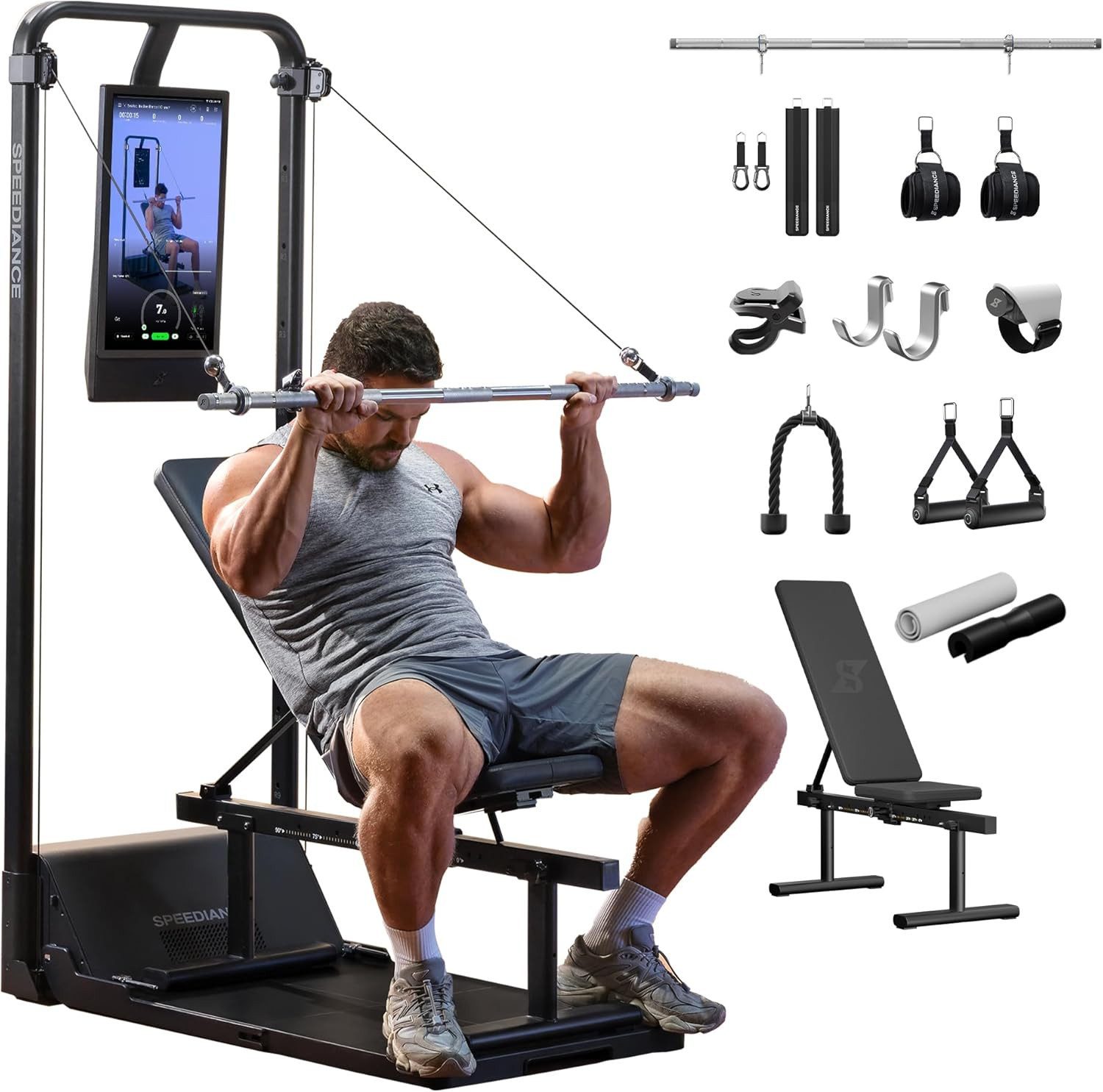 SPEEDIANCE Kraftstation Smarte KI-gesteuerte Multi-Funktionale Smith-Maschine, (mit Digitalem Gewichtssystem, Squat Rack, Gym Monster 2S), für Ganzkörper-Krafttraining, All-in-One Fitnessgerät