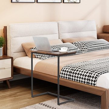 COSTWAY Beistelltisch Laptoptisch Bett, Holz Metall, C-förmig, 55x36x67cm