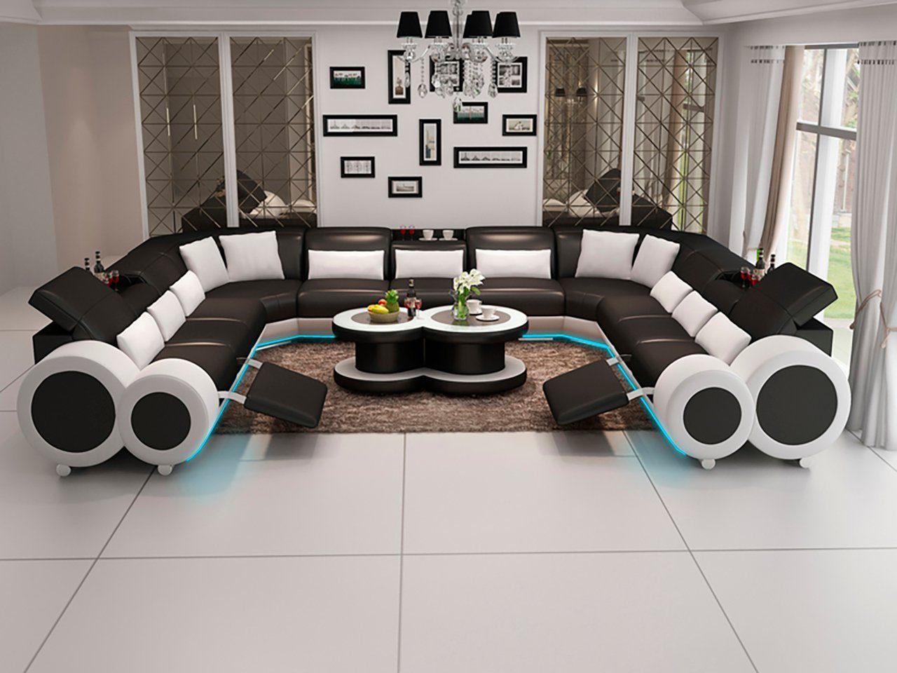 Ecksofa, Design Wohnlandschaft Ecksofa Eck Couch Sofa JVmoebel G8035B Ledersofa Modern