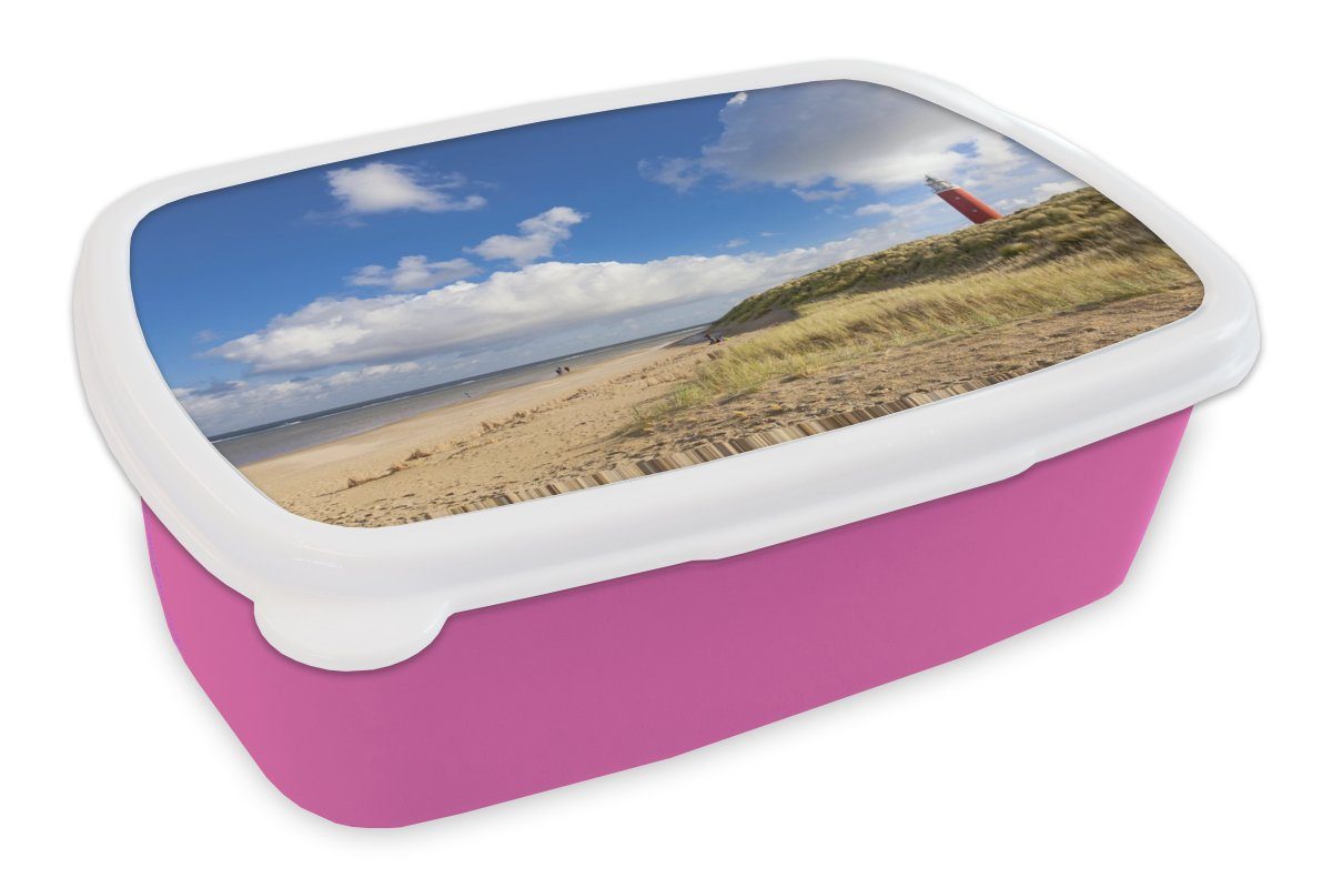 MuchoWow Lunchbox Strand - Natur - Leuchtturm, Kunststoff, (2-tlg), Brotbox für Erwachsene, Brotdose Kinder, Snackbox, Mädchen, Kunststoff rosa