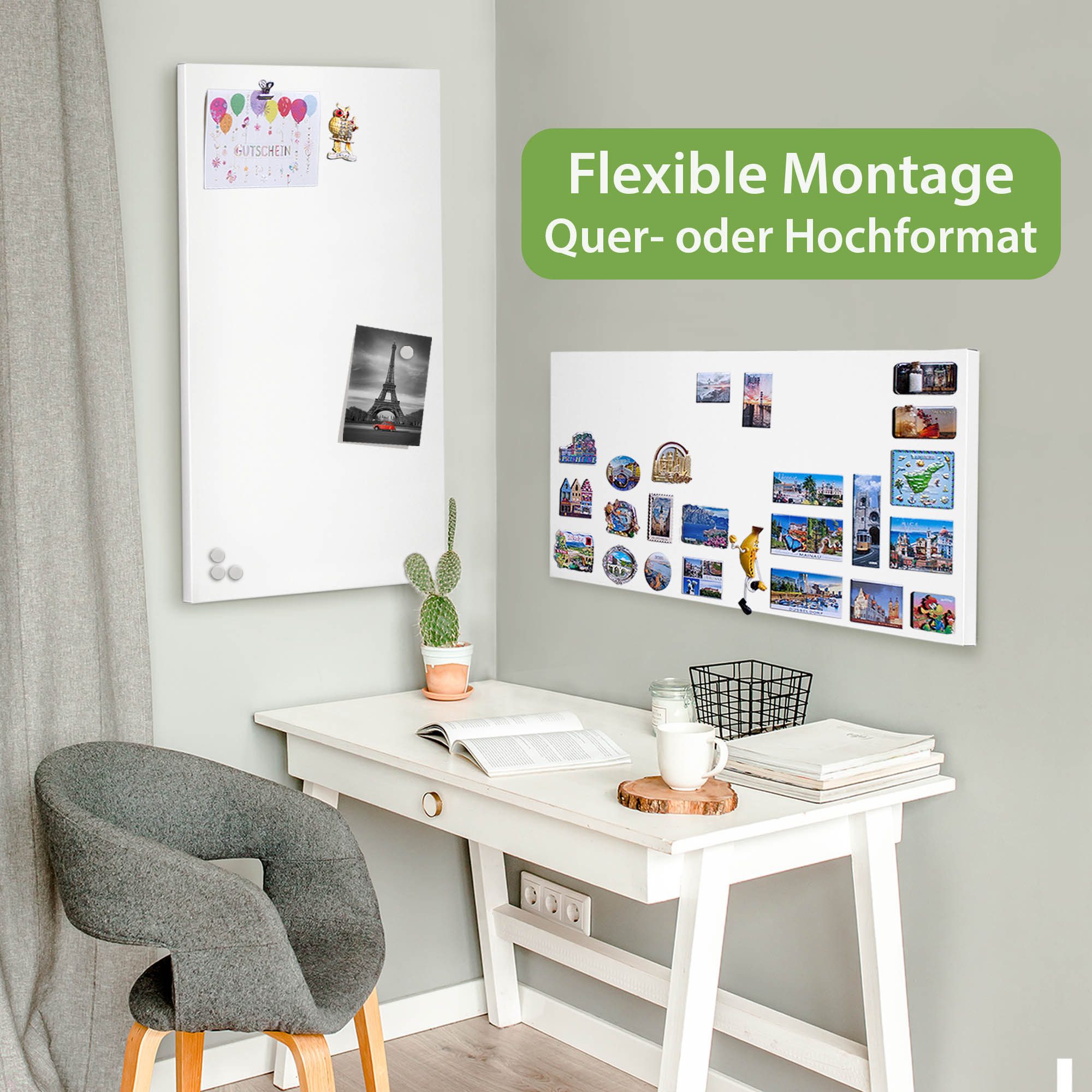 banjado Magnettafel aus Metall 78x37cm in schwarz, weiß oder grau, (mit Montagematerial und Magneten), magnetisch