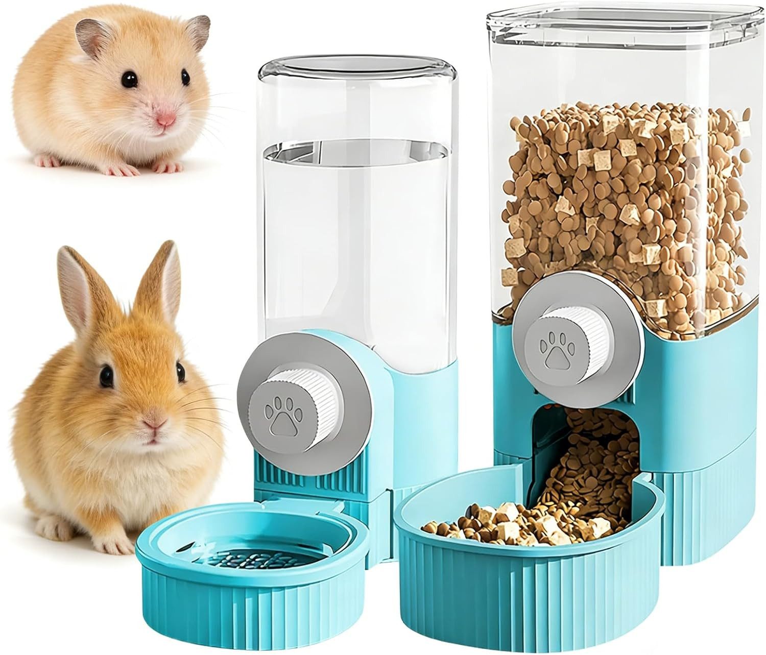 FELIXLEO Futterstation Trinkflasche Kaninchen Automatischer 2 in 1 Futter Wasserspender